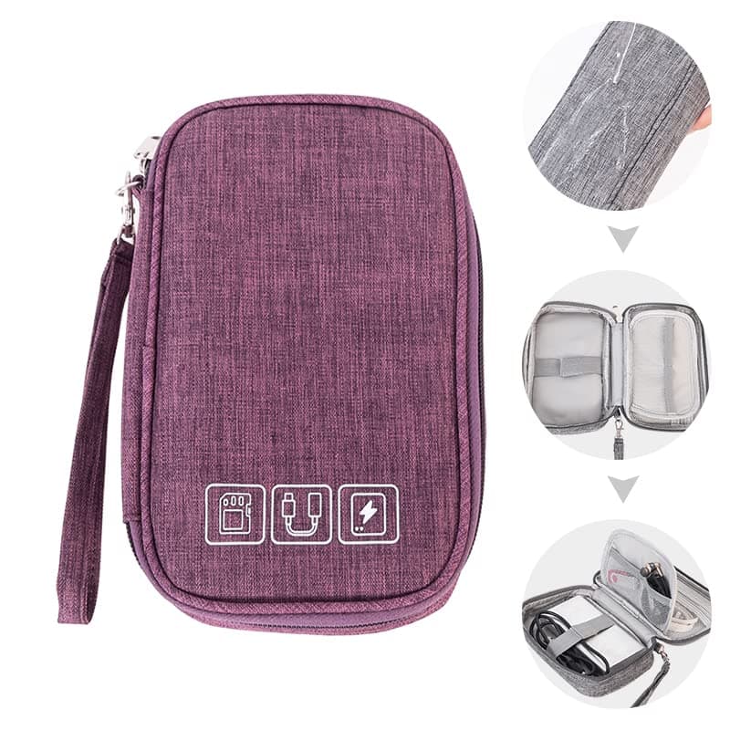 Small Electronic Accessories Organizer, Handhled Acopton Universal Compact Travel Digital Accessories Storage Bag for Portable Charger, Cables, Earphone, Cord, SD Card, Phone (Purple)
