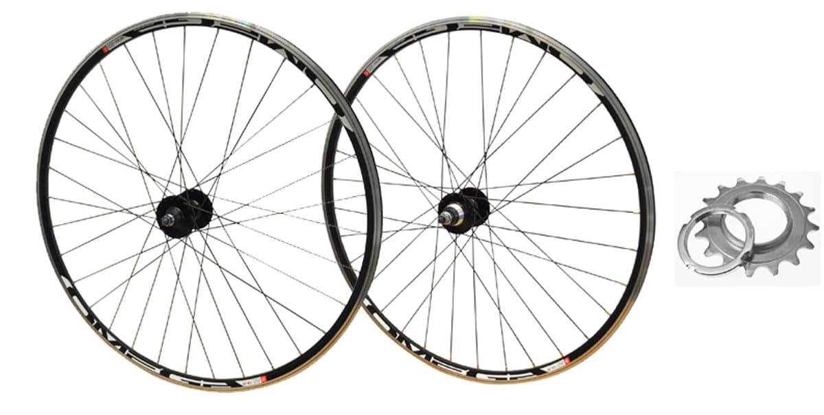 700c PAIR TRACK Bike Cycling Mach Omega 16T Single Speed Fixie Wheels Black Rims & Black Spokes Bike part