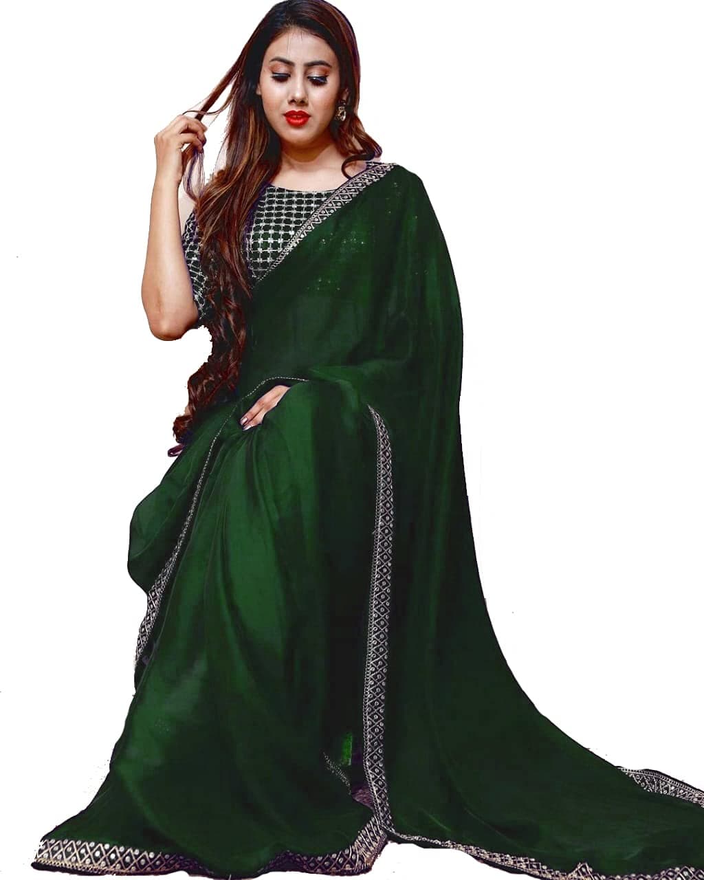 NPLASH FASHIONWomen's Silk Embroidery Border Saree with Heavy Work Blouse Unstitched Piece