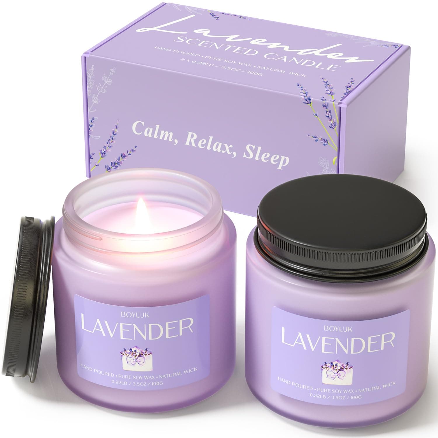 – Lavender Candles Gifts for Women, Lavender Candles Gift Set for Anxiety, Scented Candles Relieves Stress, Relaxation Gifts for Men and Women (Purple, 240g)