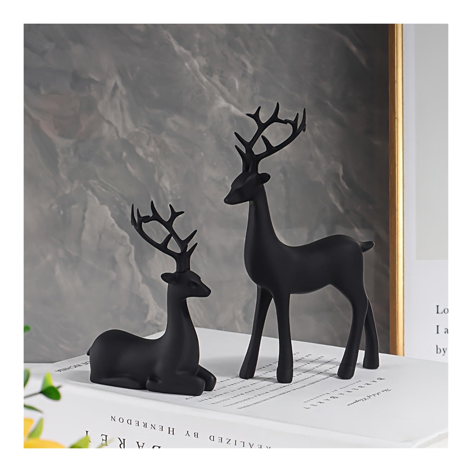 2pcs Black Reindeer Christmas Decoration Resin Figurines Deer Statues Elk Sculpture Deer Ornaments for Home Office (Black, 2pcs)
