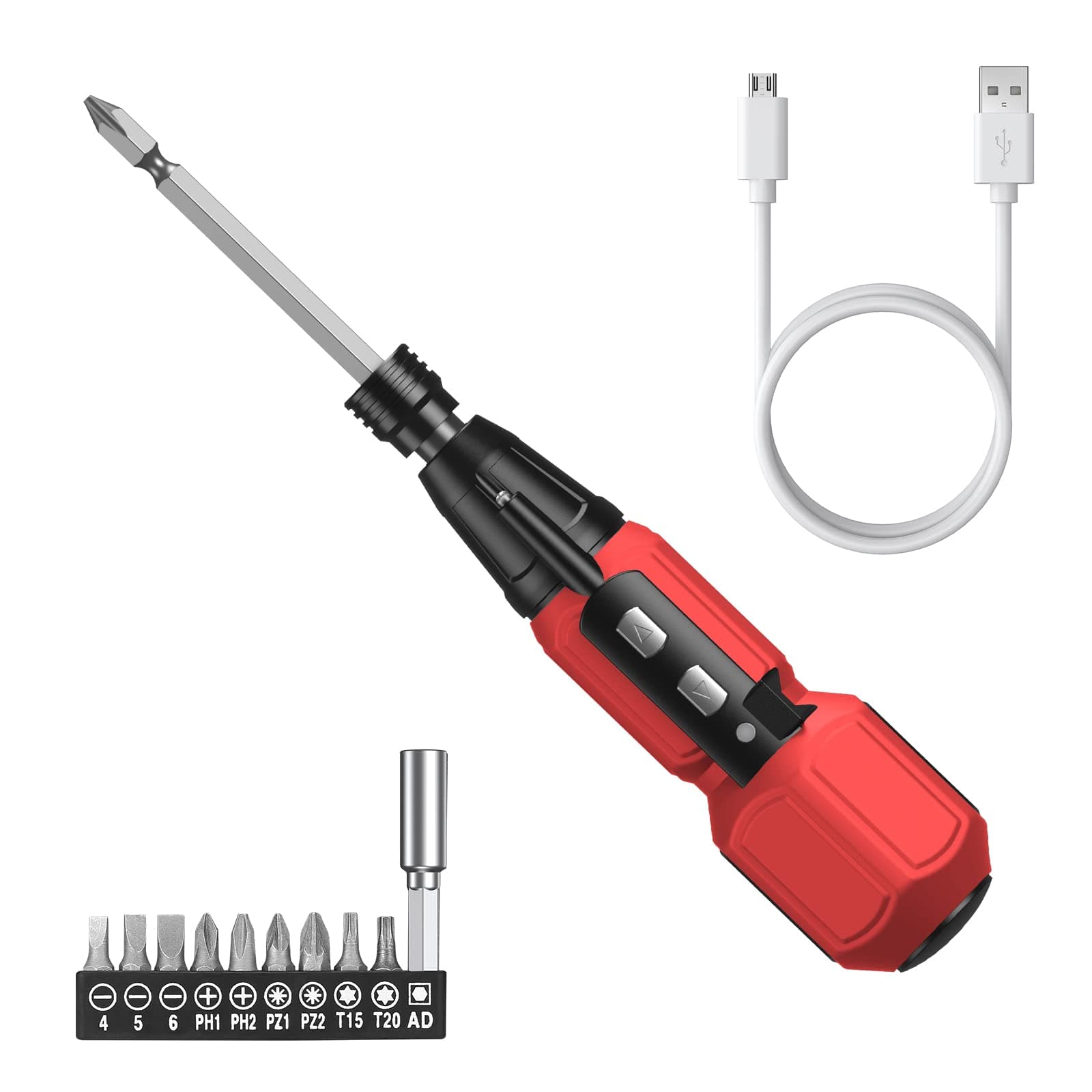 KeeKit Cordless Electric Screwdriver, Portable Rechargeable Screwdriver with 9 Bits, Power Repair Tool Kits with LED Work Light - Red