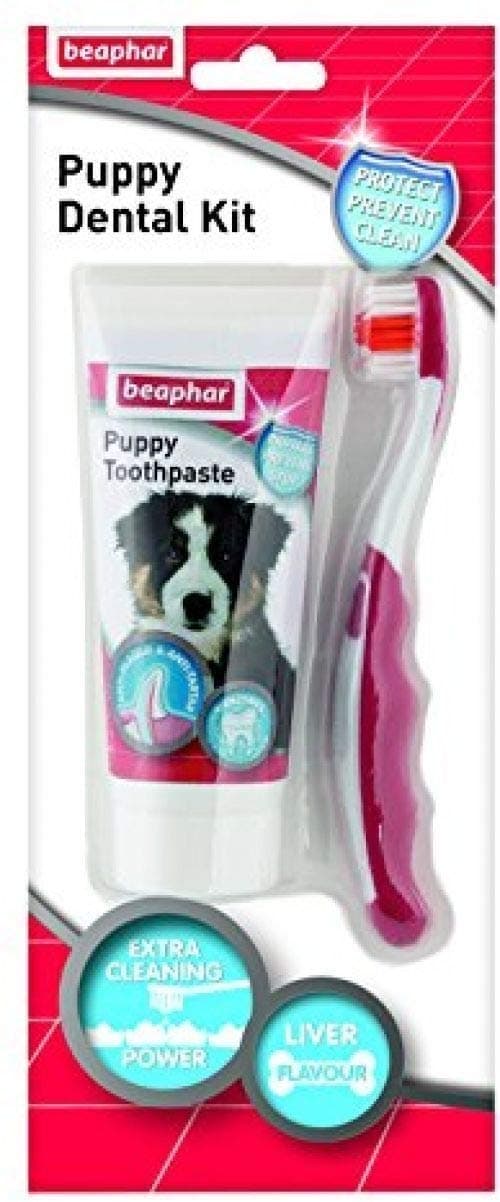 Beaphar Adult Dog & Puppy Dental Oral Hygiene Toothbrush & Toothpaste Kit (Puppy Dental Kit)
