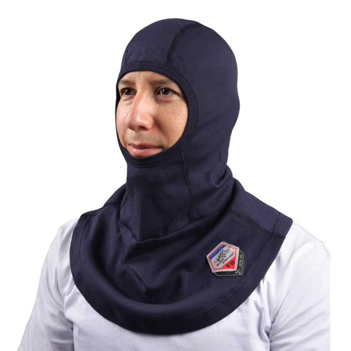 Black Stallion (AH1520-NV ARC-Rated Flame-Resistant Cotton Balaclava, Single Layer, Ergonomic Contoured Fit, Circular Neck Drape, One Size Fits Most, Blue