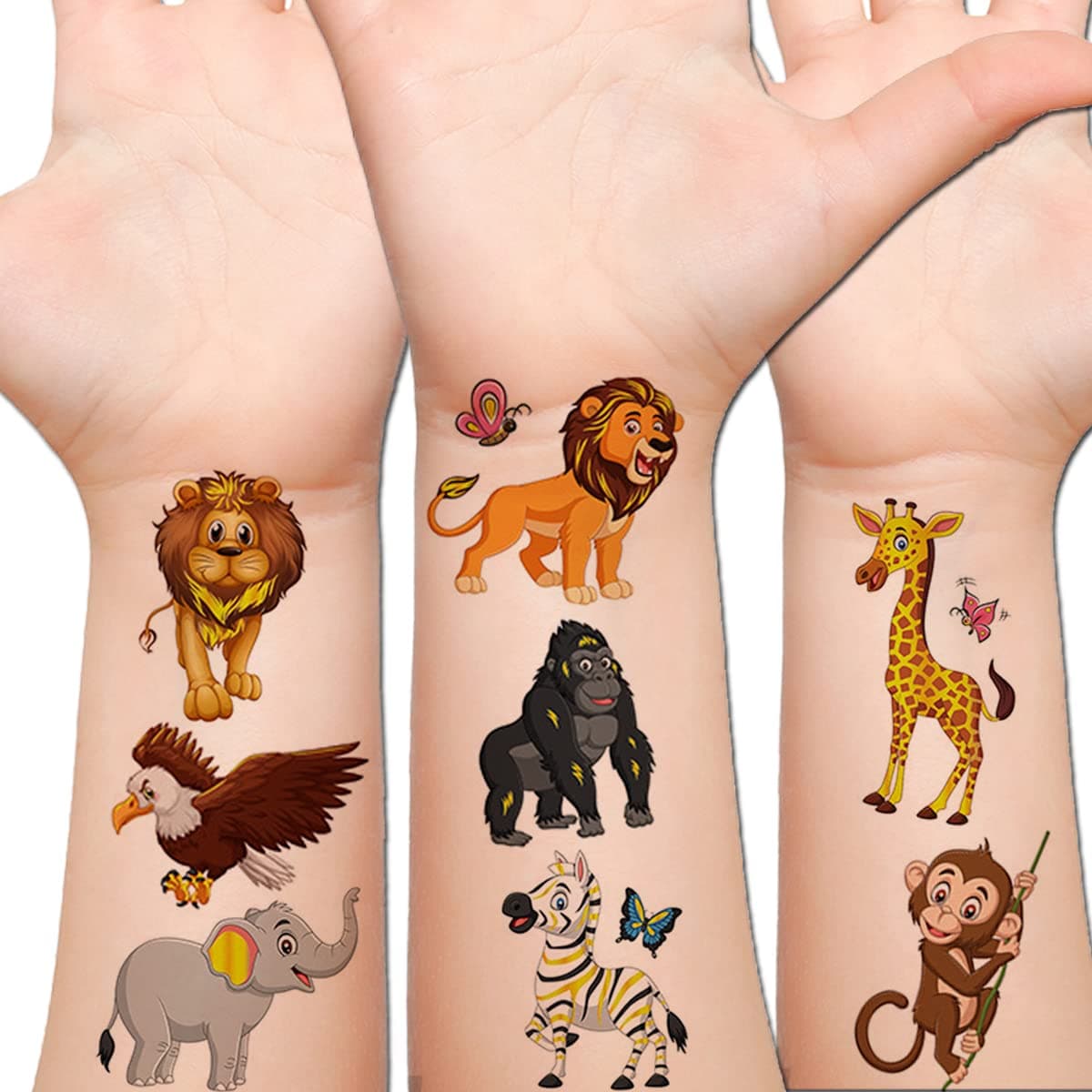 Glitter Animal Temporary Tattoos for Kids - 50 Styles Zoo Jungle Animal Fake Tattoos for Boys Girls Birthday Party Supplies, Baby Shower