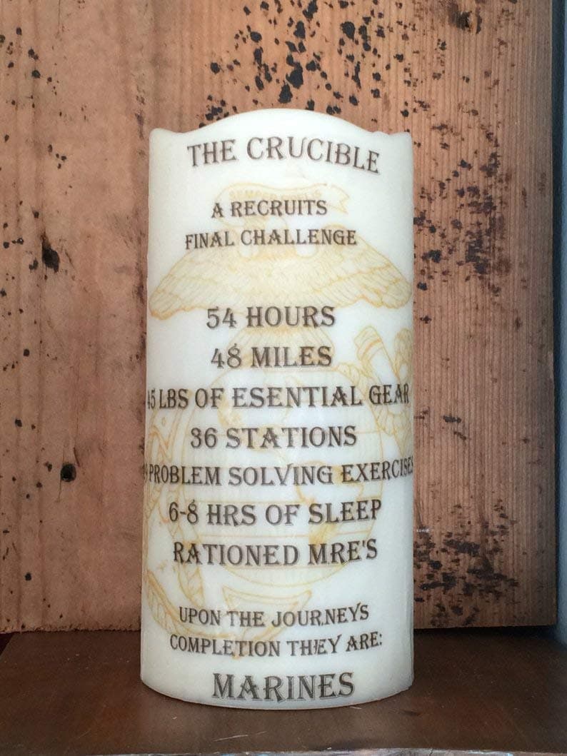 CRUCIBLE CANDLE-EGA- United States Marine moving flame Personalized