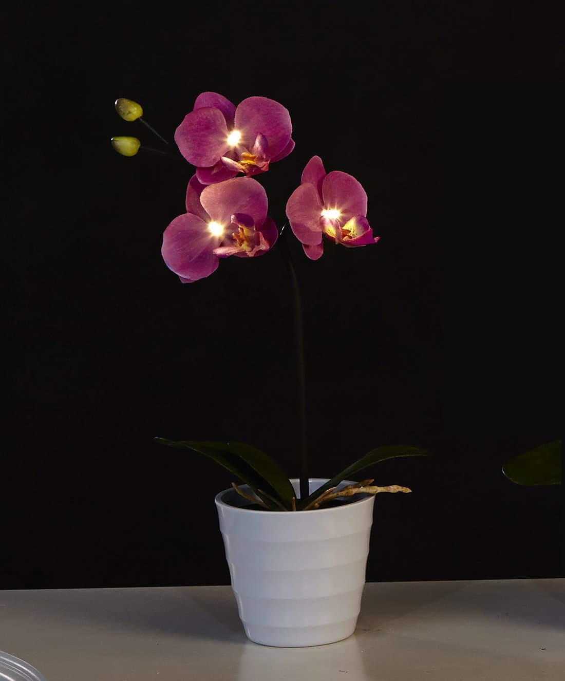 LED Lighted Fake Flower Arrangements, Home Decoration Phalaenopsis Butterfly Orchid Artificial Silk Flower in Vase (Red)