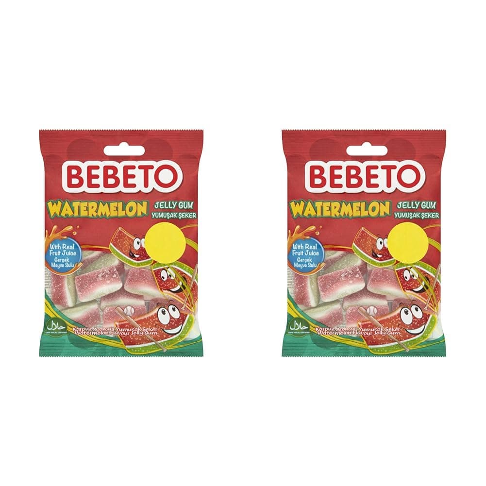 Bebeto Watermelons Gummy Sweets, Fizzy Chewy Sweets, Halal Certified Candy, Single Pack, 70g (Pack of 2)