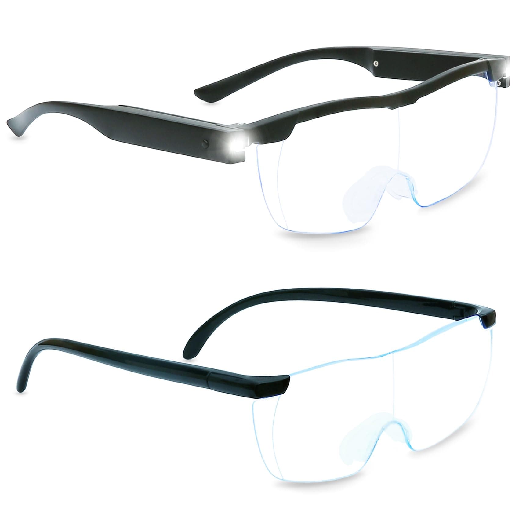 Magnifying Glass with Light, LED Rechargeable Head Magnifier Glasses, Anti-blue light 180% Magnification with Dual LED Lights, Hands Free Magnifying Eyeglasses for Reading, Close Work and Craft(Black)