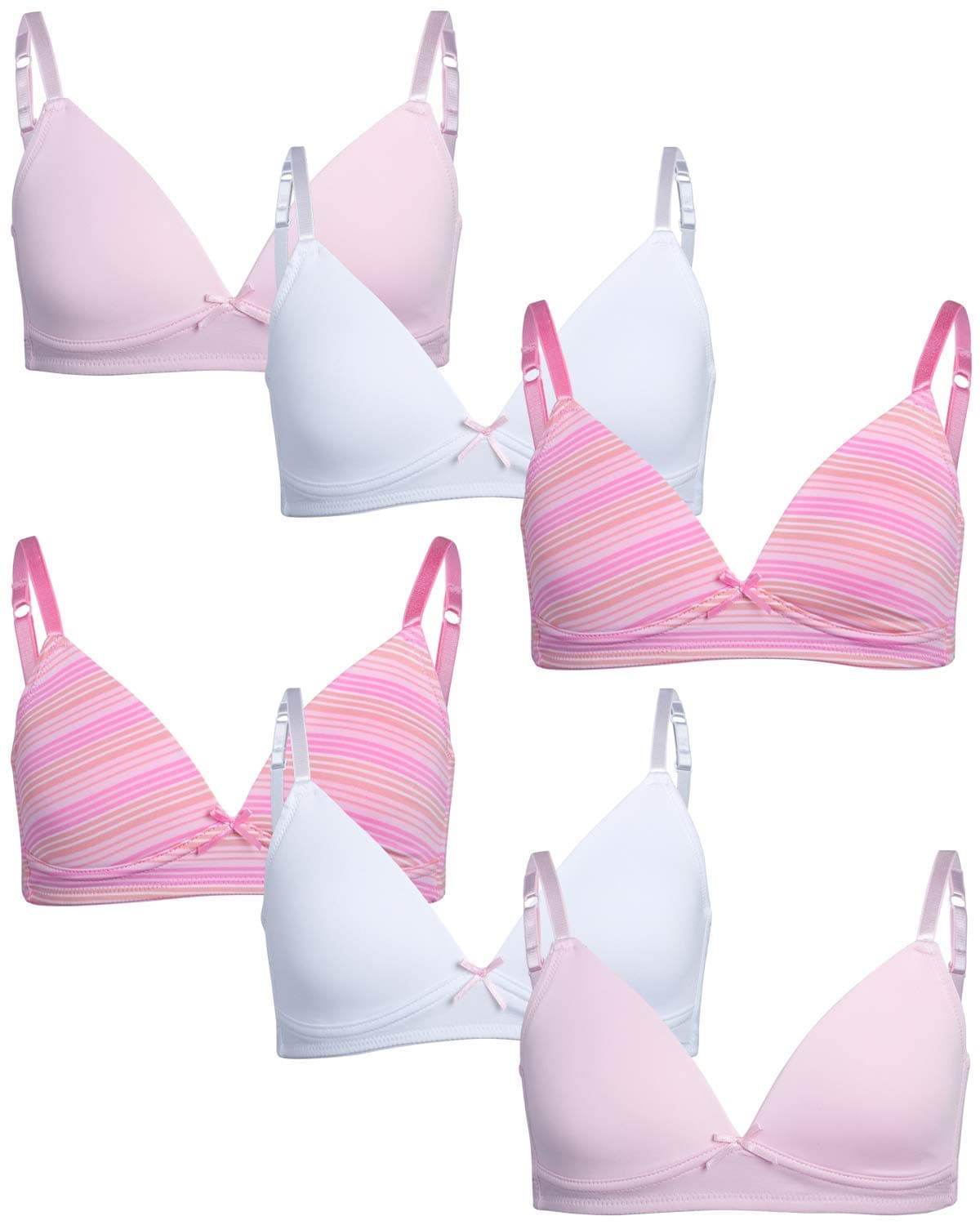 Girls' Training Bra - Soft A-Cup Microfiber Molded Bra with Satin Bow (6 Pack)