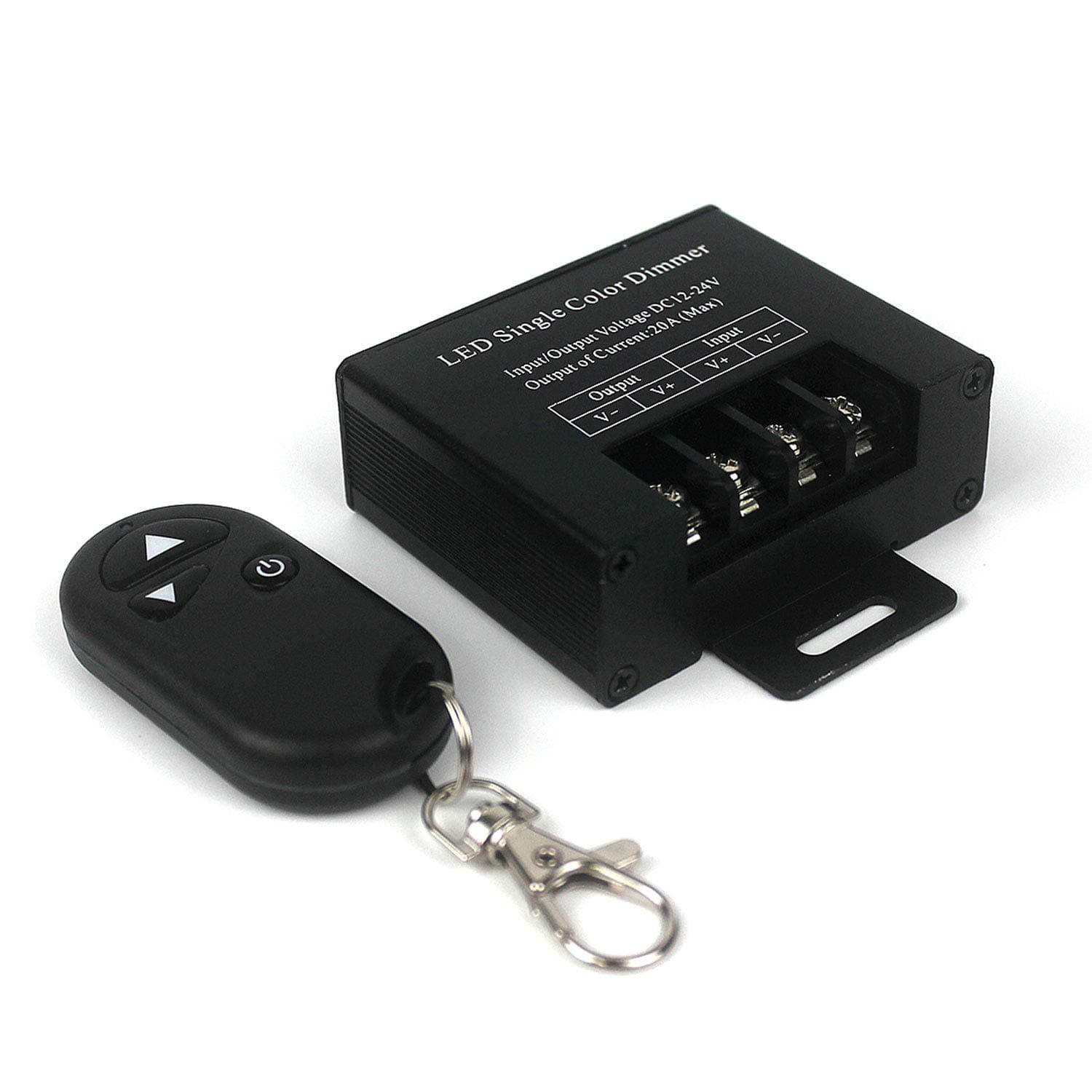 Ytian LED Dimmer Wireless RF Remote Control Dimmer for SMD 5050 3528 Single Color LED Strip Light - DC 12V-24V 20A Metal Housing Black