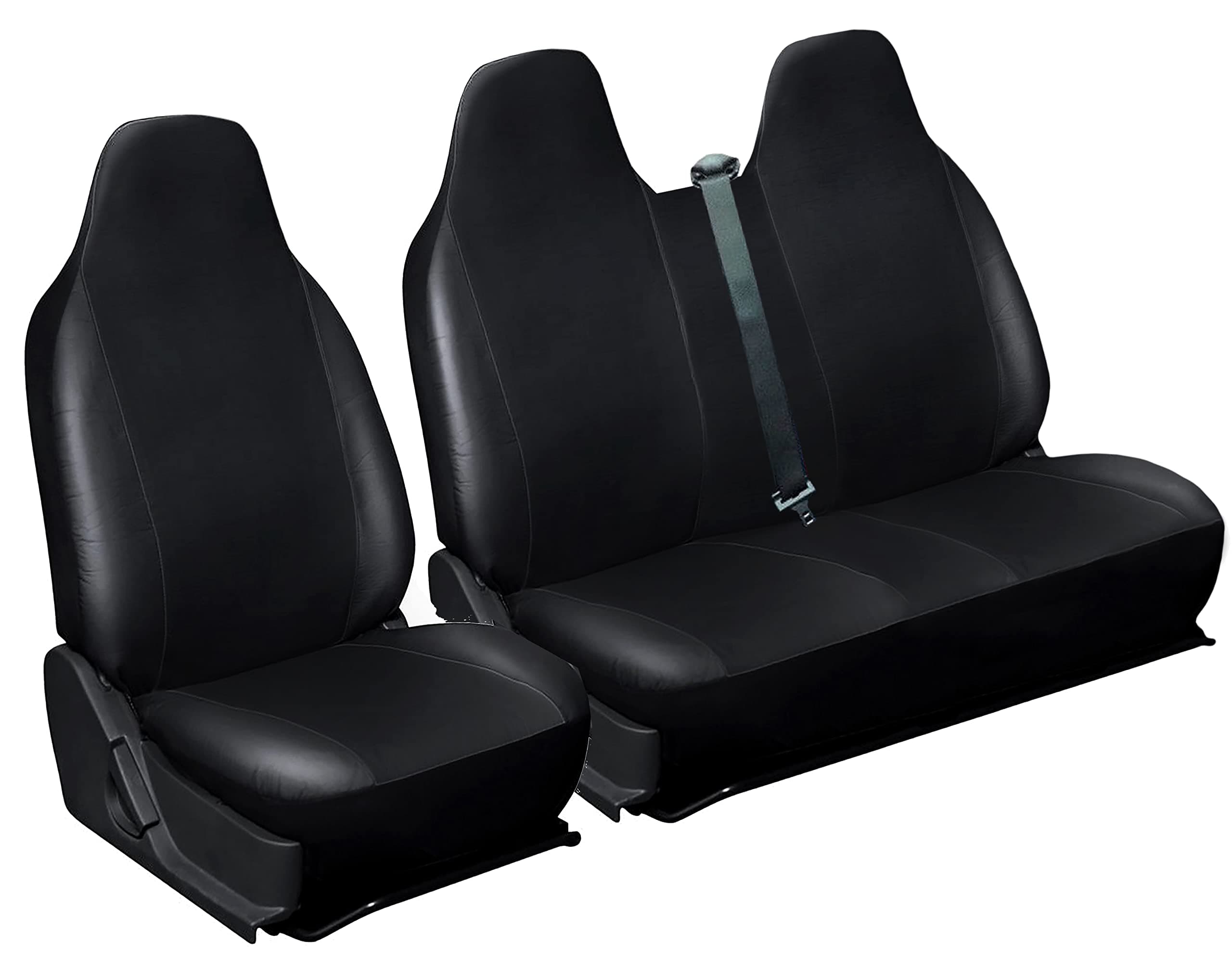 Heavy Duty Black Leather Look BRITISH MADE Front Van Seat Covers, Seat Protectors (Universal Fit) - Single + Double