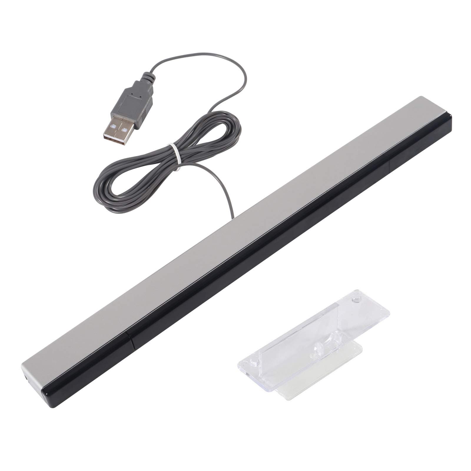USB Sensor Bar for Wii, Replacement USB Wired Infrared Ray Sensor Bar for Nintendo Wii, Wii U, Includes Clear Stand, Silver/Black
