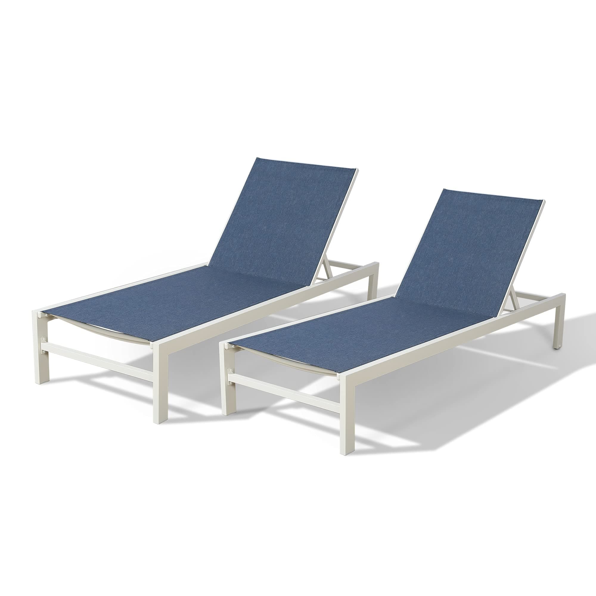 Patio 2-Pieces Aluminum Chaise Lounge Chairs Adjustable Outdoor Mesh Fabric Reclining Lounge Chairs with 5-Position Backrest, Navy