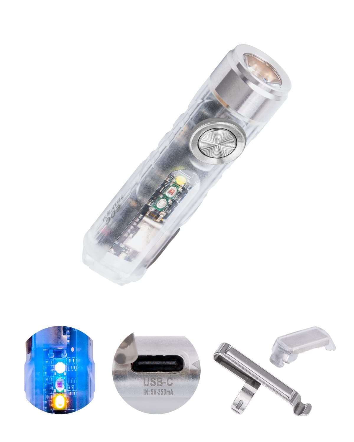 - 4th USB-C Aurora A8 EDC Flashlight, 6500K LED Max 650 Lumen, Momentary On Keychain Light with Magnetic Clip/Base, Lock Mode, for Checking Outdoor(365nm/Red/White)