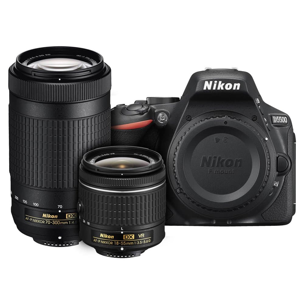 Nikon D5500 DX-format Digital SLR Dual Lens Kit w/ - Nikon AF-P DX NIKKOR 18-55mm f/3.5-5.6G VR & Nikon AF-P DX NIKKOR 70-300mm f/4.5-6.3G ED Lens