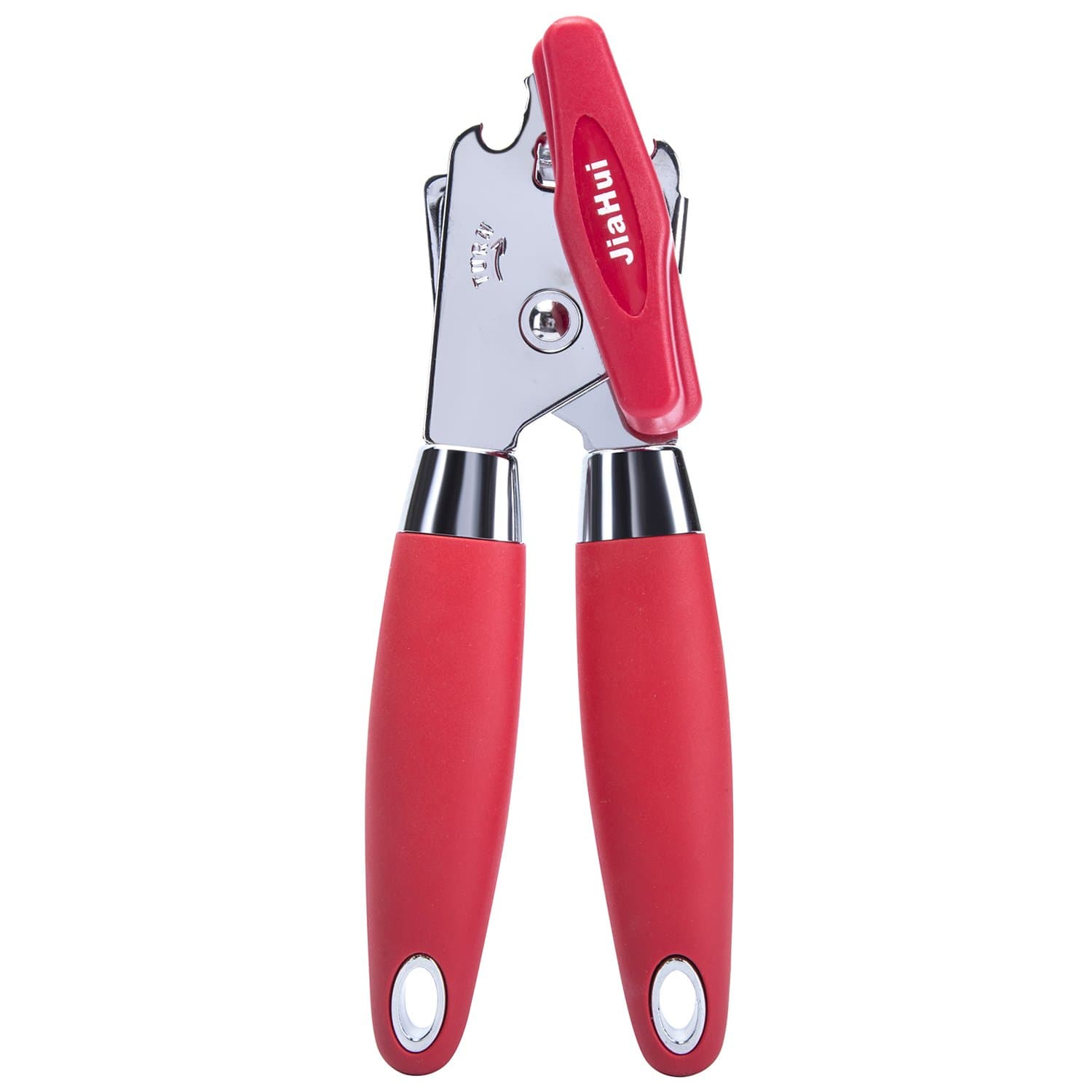 Jia Hui Manual Can Opener,Sharp Stainless Steel Blades, Smooth Edge,Easy to Use,Red