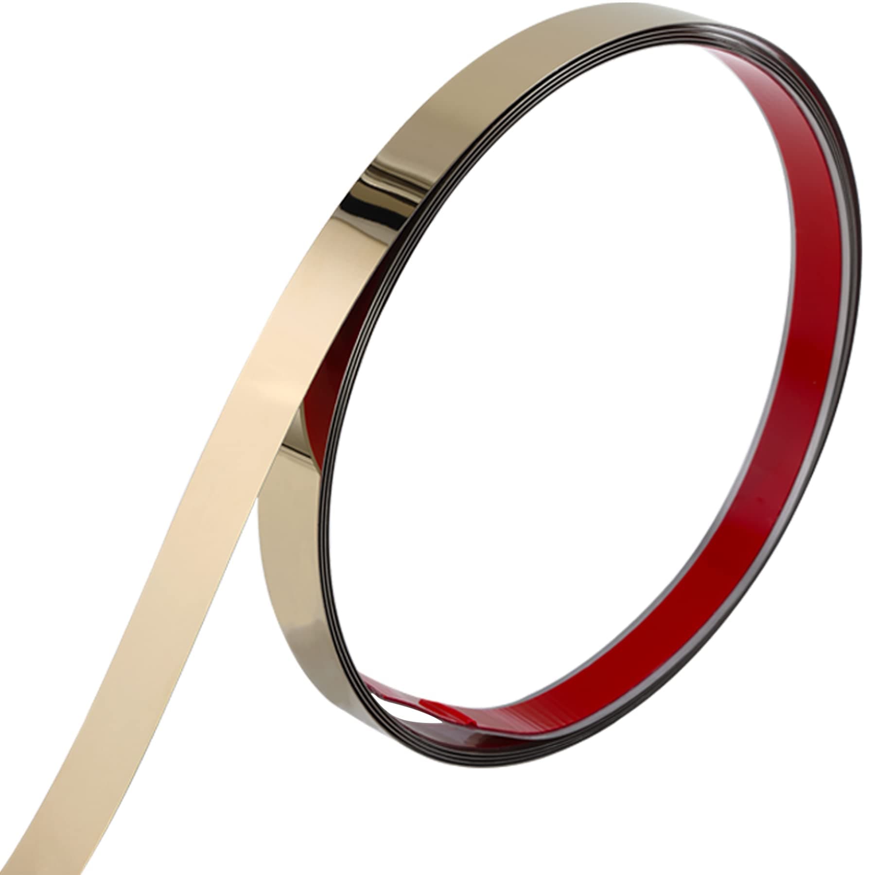 Trimold Stainless Steel Wall Moulding - Peel and Stick - Flexible Self Adhesive Metal Trim for Ceiling, Mirror Frame and More - Mirror Finish - Metallic Gold