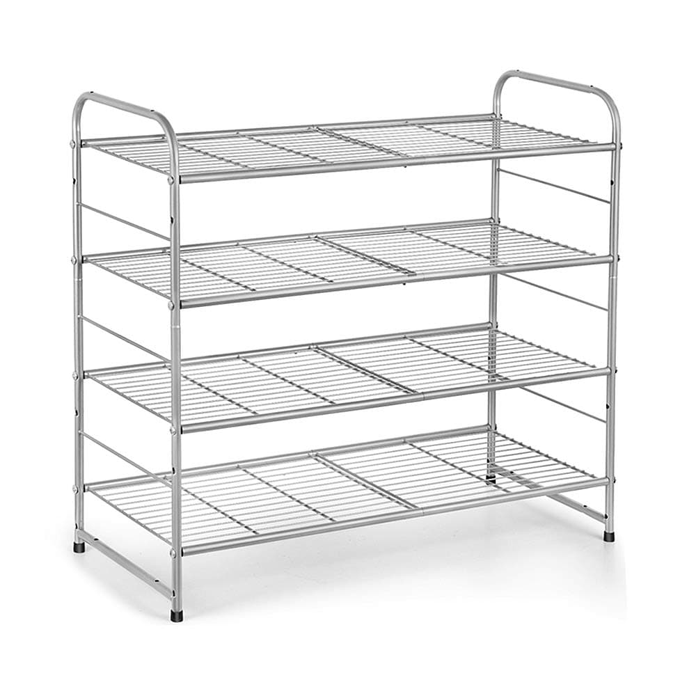 AULEDIO 4-Tier Stackable Shoe Rack, Adjustable Wire Grid Shoe Organizer Storage,Extra Large Capacity, Space Saving, Fits Boots, High Heels, Slippers and More(Silver)