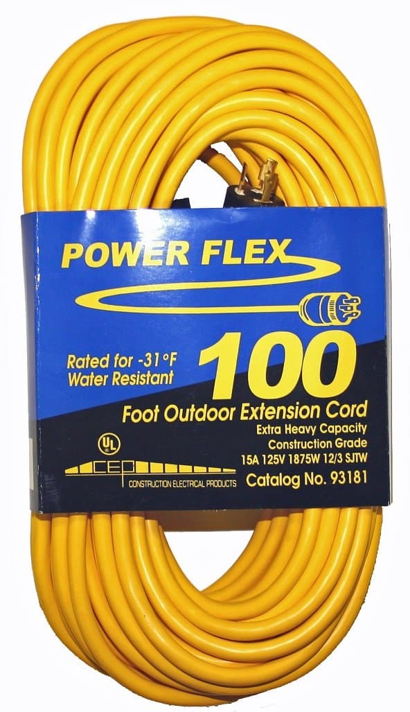 CEP Construction Electrical Products 93181 12-Gauge 20-Amp 100-Feet SJTW Power Flex Yellow Extension Cord