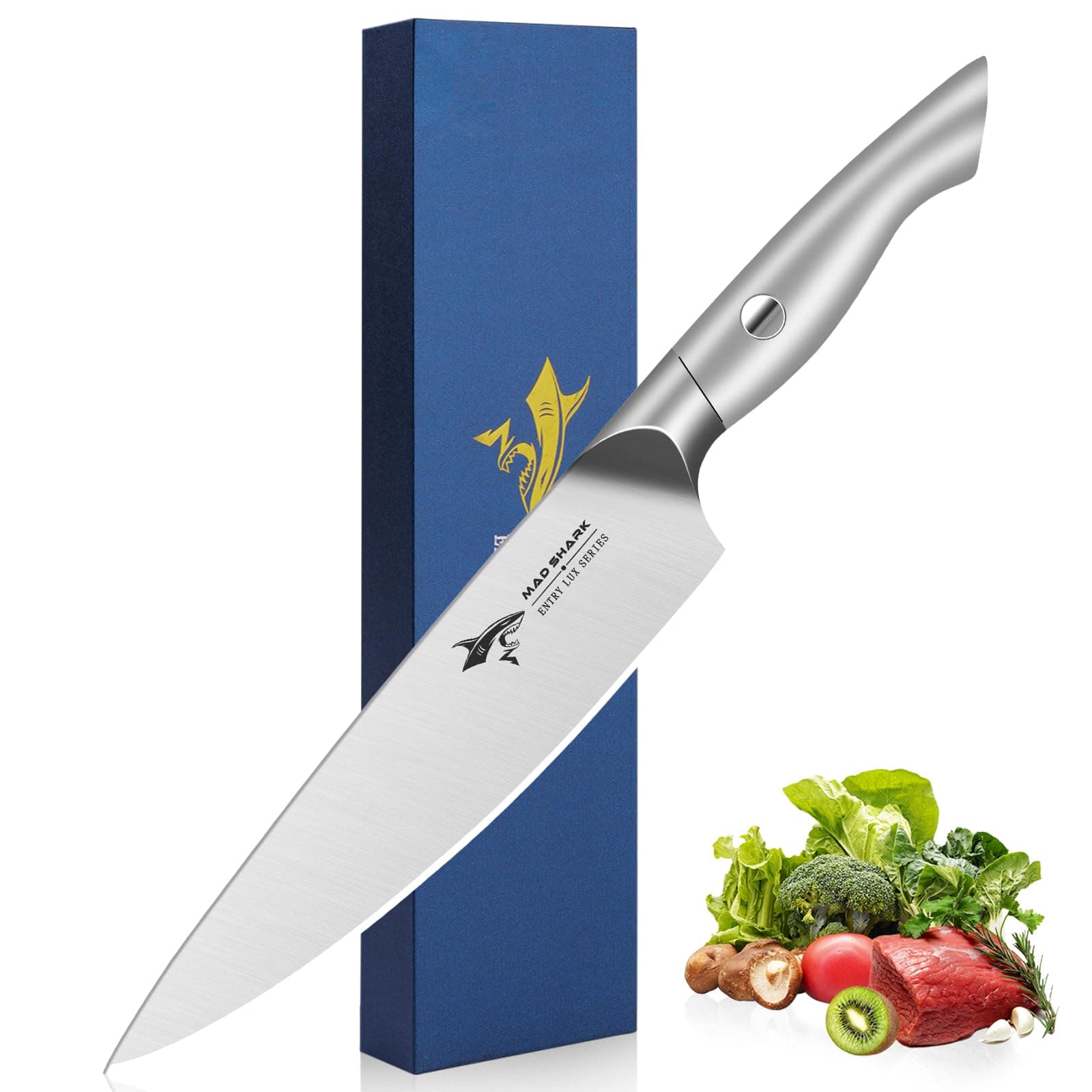 MAD SHARK 8 Inch Chef Knife, Professional Kitchen Knife with German High Carbon Steel, Ultra Sharp & Ergonomic Handle for Meat, Vegetables Cooking Knife for Mens, Mom & Dad Birthday Gifts (Gift Box)