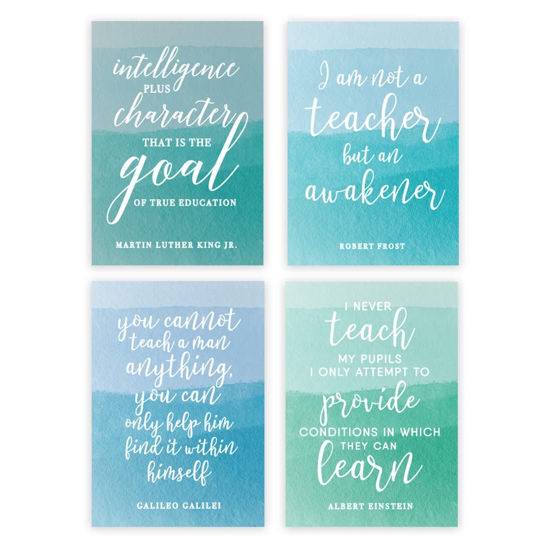 INKOLOGIE Teacher Wall Art Decor Print Poster, Intelligence plus character, that is the goal of true education, Martin Luther King Jr., A4 Size 8.25 x 11.75-inch Graduation Gift, 4-Pack, No Frame