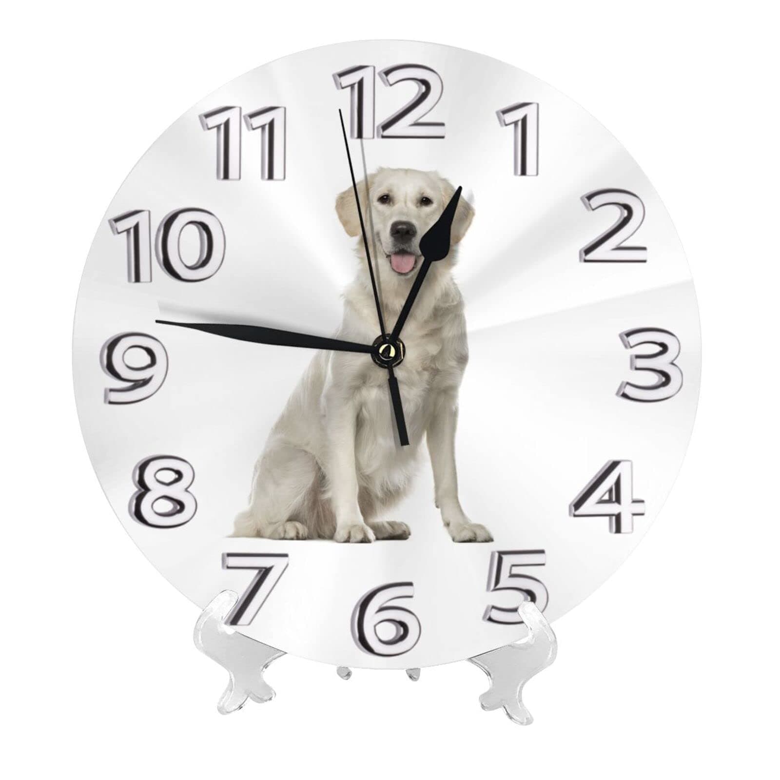Oudrspo Golden Retriever Wall Clock Silent Non-Ticking Round Wall Clock Bathroom Kitchen Clock 10in