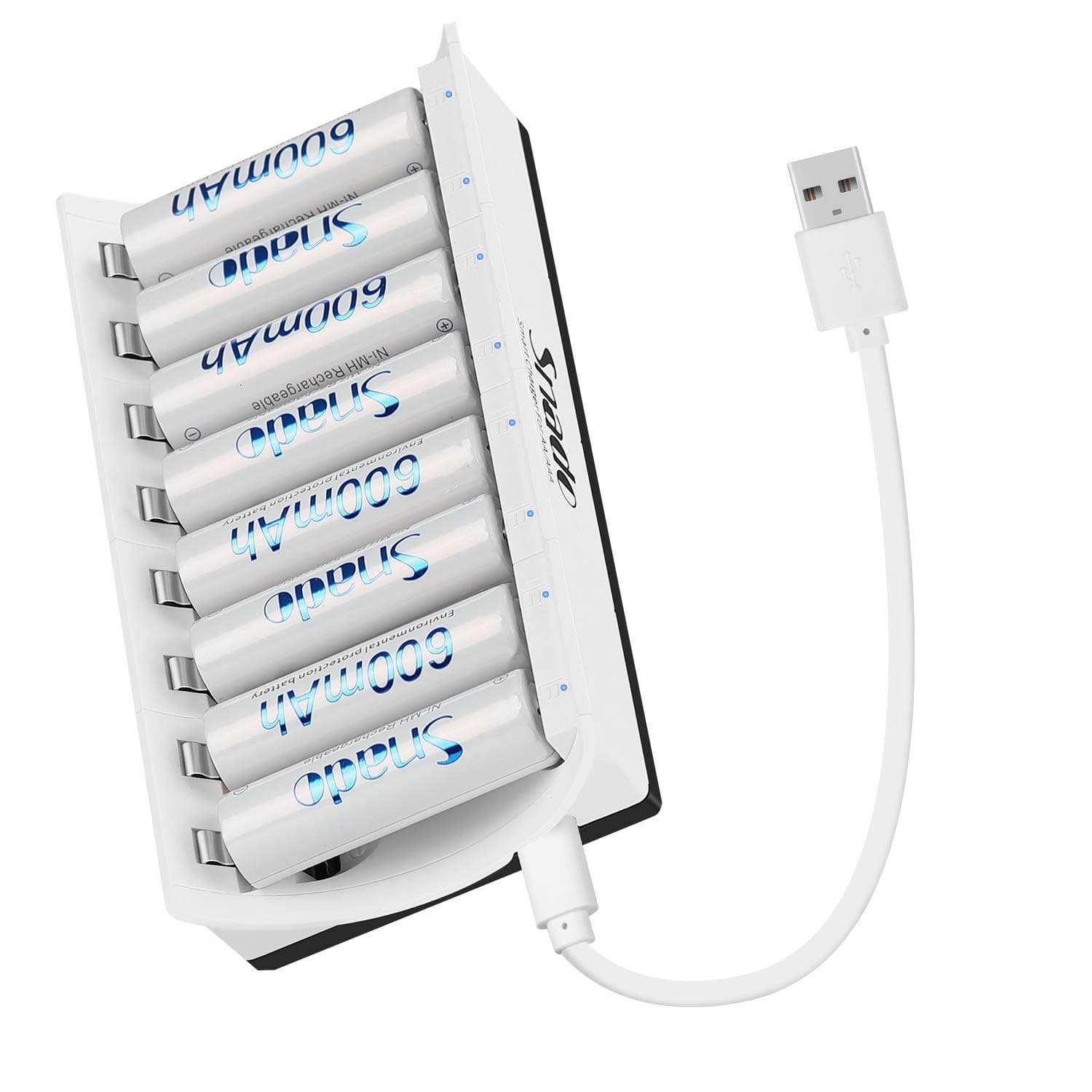 Snado 600mAh Ni-MH AA Rechargeable Batteries (8 Pack) and Rechargeable AA AAA Battery Charger(8 Slots)
