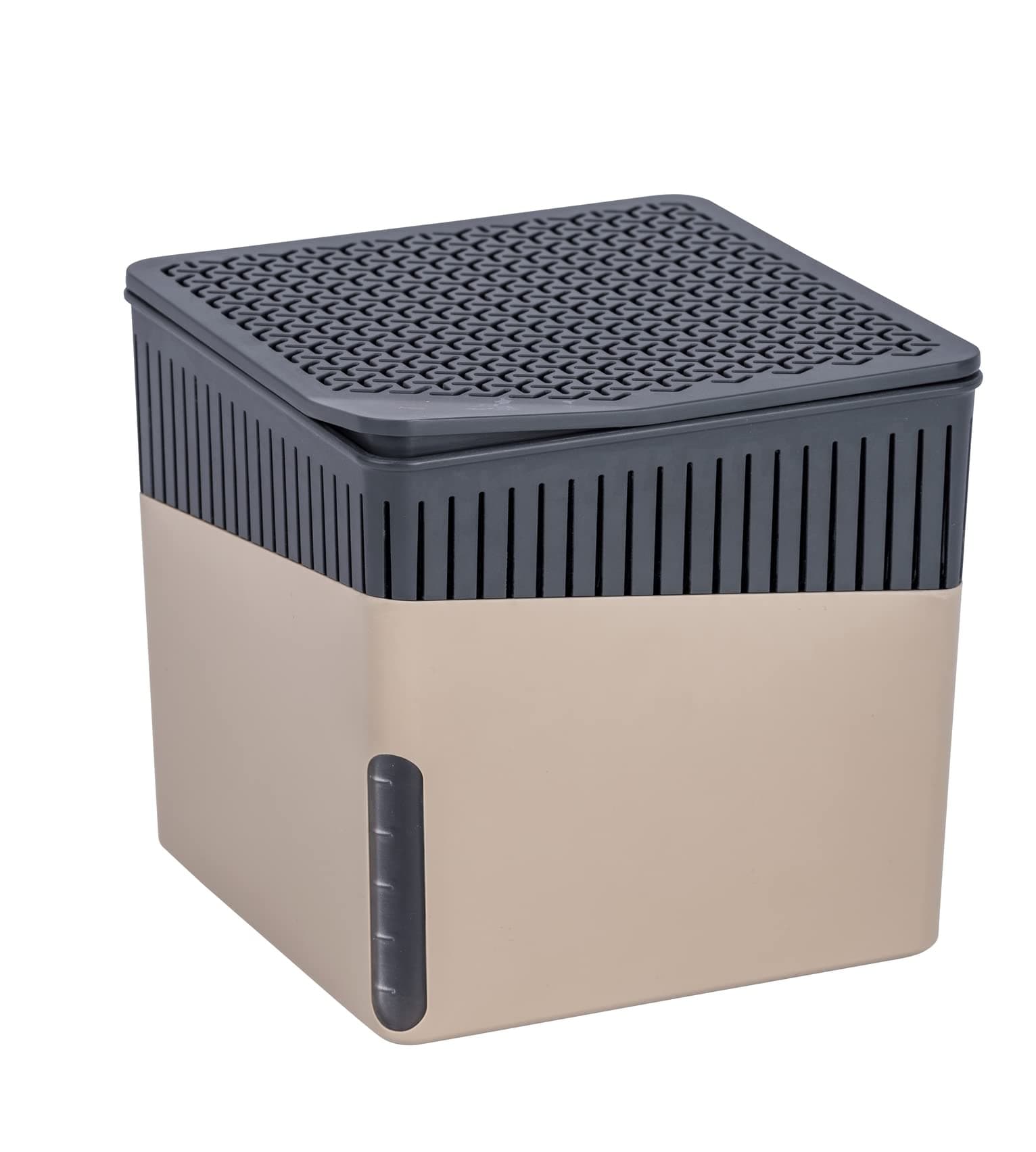 WENKO Portable Dehumidifier Cube Design, Compact and Rechargeable Dehumidifier for Bathroom, Closet, Bedroom, Garage, Covers up to 1400 Cubic Feet, 1.1lbs, Beige, 5.1 x 5.1 x 5.1 in