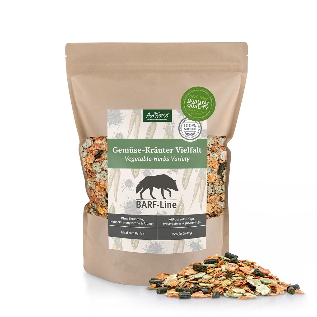 AniForte BARF Vegetable-Herbs Variety 1KG Dog Food Mix: Natural Raw Diet Food Supplement, Gluten Free with Herbs & Fruit