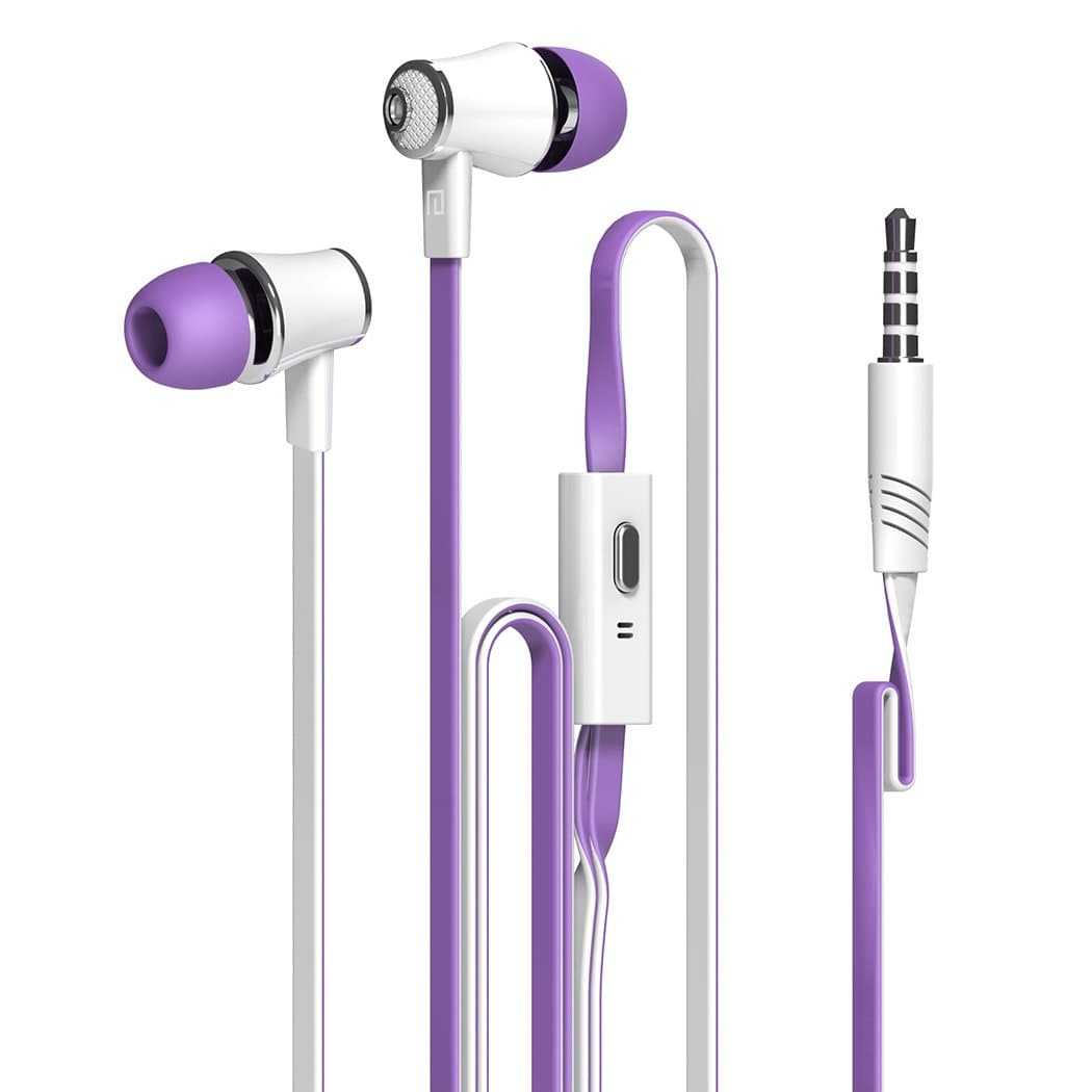 3.5mm Noise Isolating Bass in-Ear Stereo Earphones Earbuds Headset,Headphones with Remote Control & Microphone for Smartphones Tablets Laptops Earphone Andriod iOS (Purple)