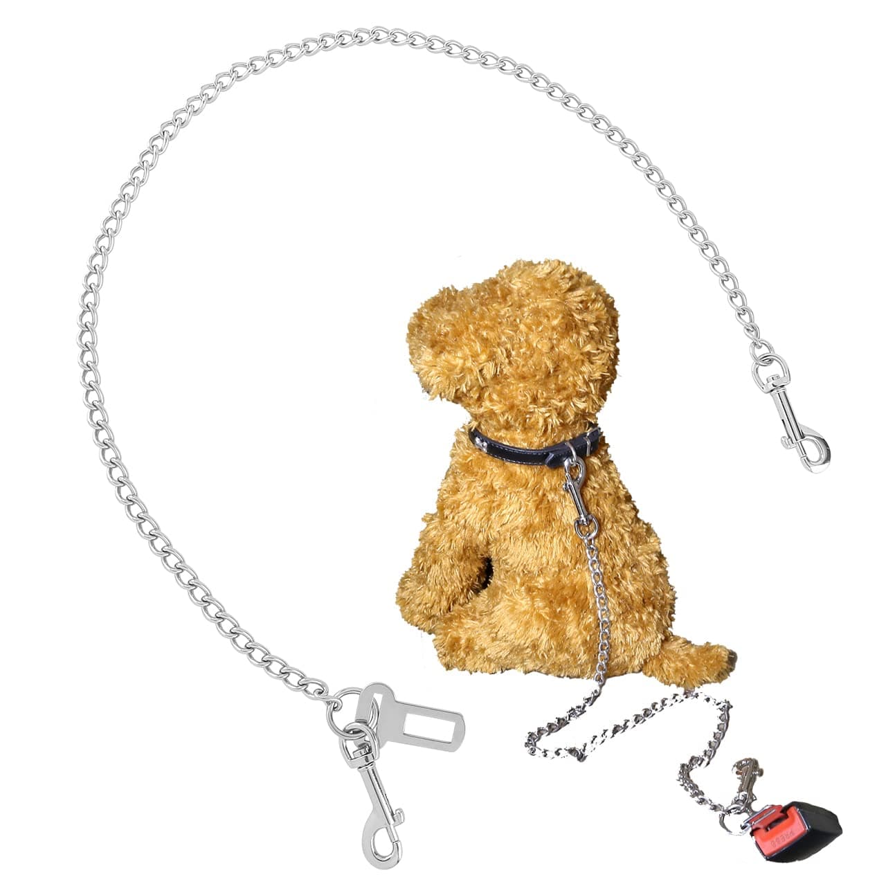 Stainless Steel No chew Dog Car Seat Belt, Pet Vehicle Safety Restraint Tether, Heavy Duty Big Canine Dog Car Leash Strap with Double Clip and Latch Attachment-33 Inch