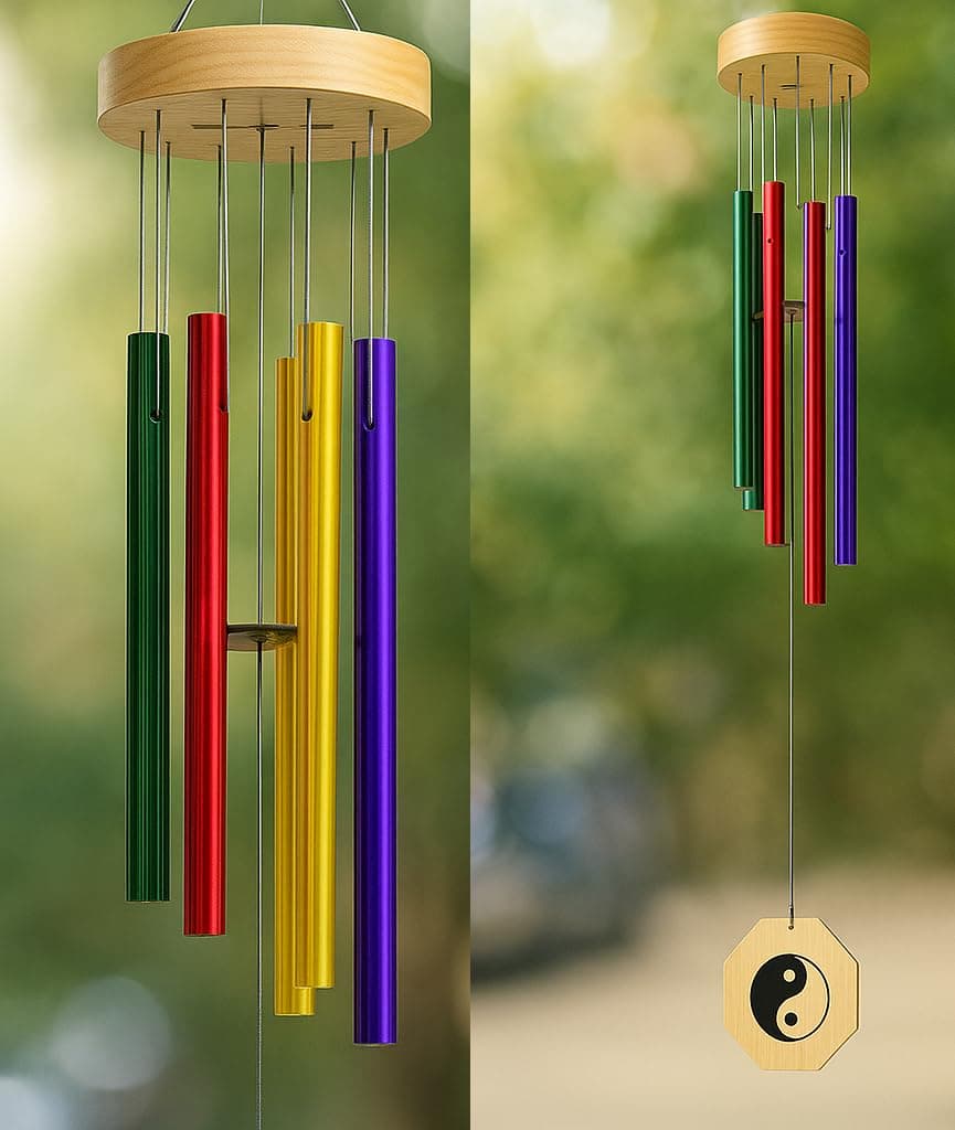 Wood and Metal Colourful Wind Chimes for Positive Energy, Multi-coloured