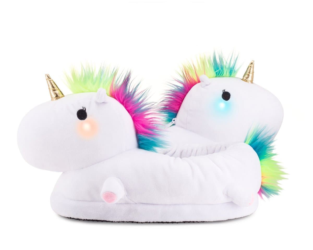 Light-Up Unicorn Slippers for Adults and Kids [Twinkle Tootsies] Color-Changing LED Lights and Vibrant Rainbow Mane