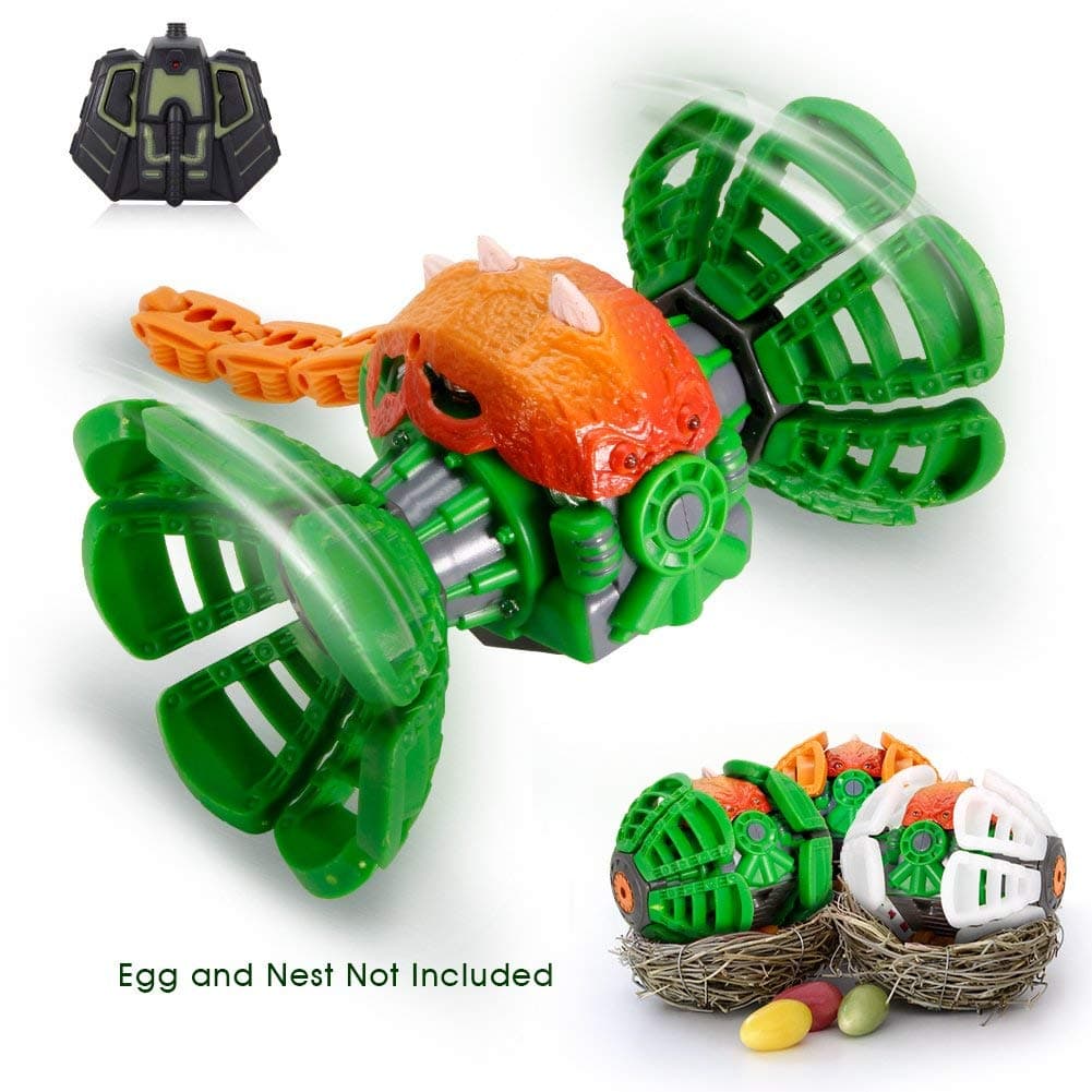Remote Control Dinosaur Toy, Transformable Easter Dino Egg, MakeTheOne Super Mini Monster Truck Car Rechargeable Rugged RC Vehicles, 360 Degree Rotating W' Electronic Music LED Lights for Kids