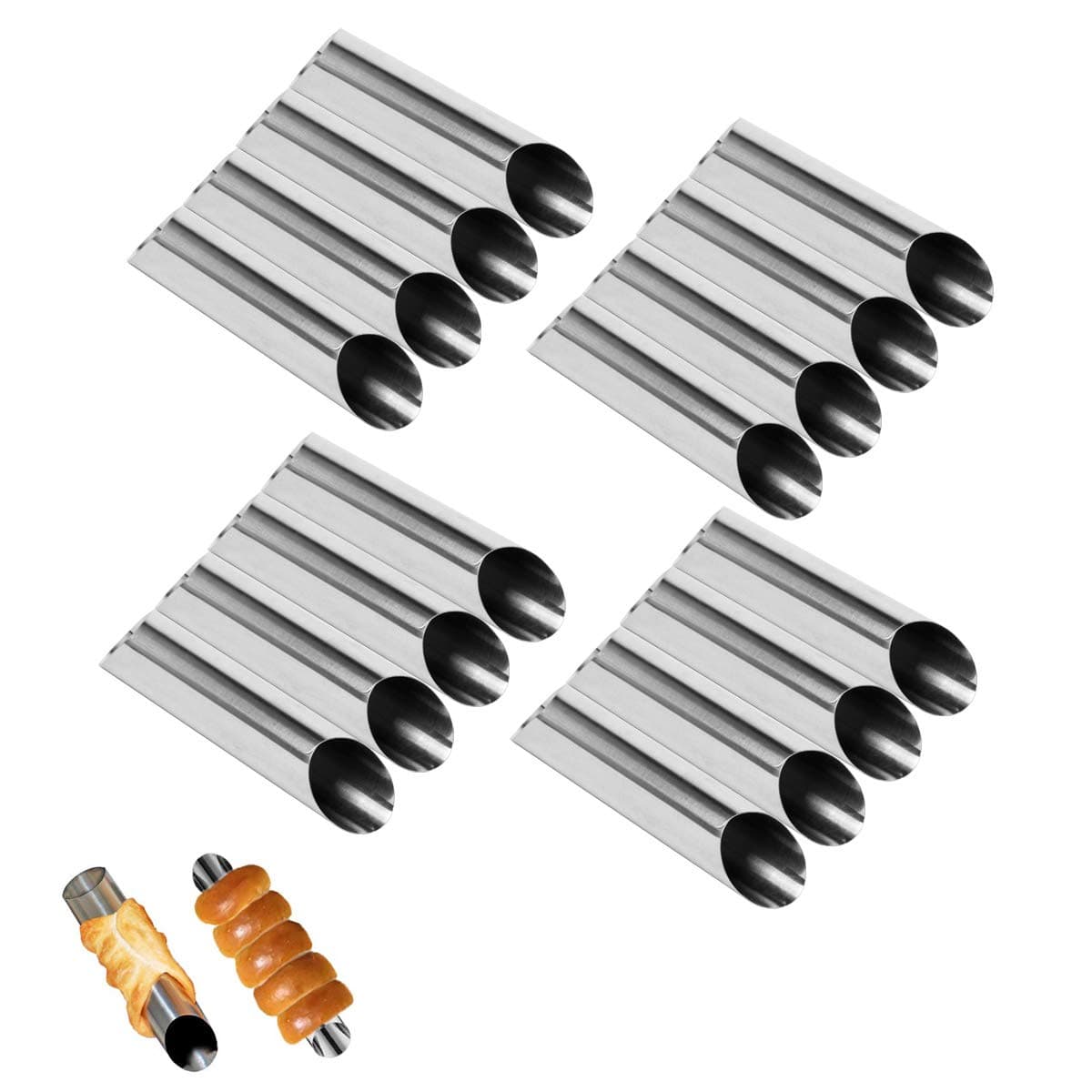 Set of 16 Stainless Steel Cannoli Tubes,5 inch Large Cream Horn Non-stick Cannoli Forms Pastry Molds DIY Baking Bread Mold Tool for Croissant Shell Cream Roll (A)