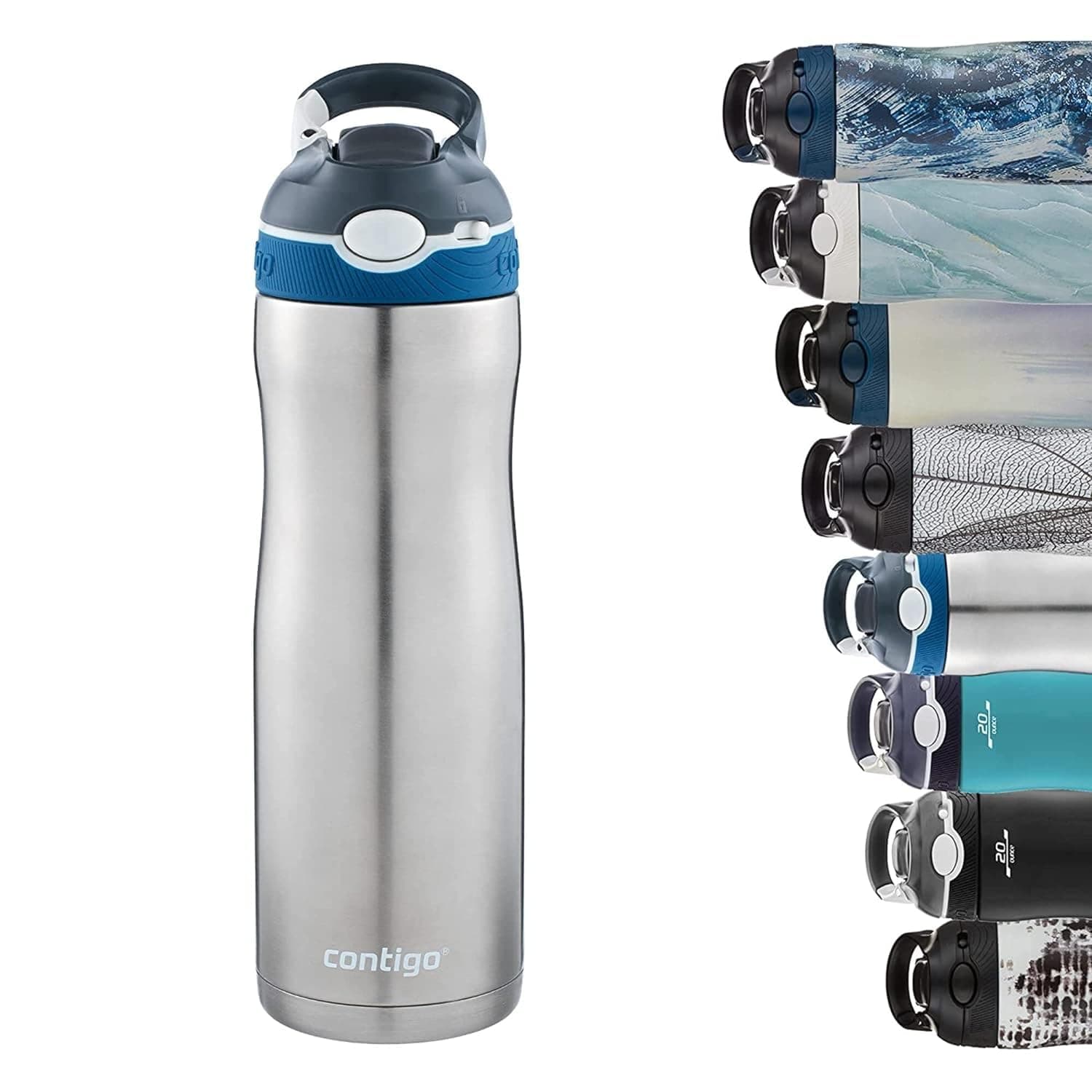 Ashland Chill Autospout Water Bottle with Flip Straw, Stainless Steel Thermal Drinking Bottle,Leakproof,Grey, BLue, 590 ml