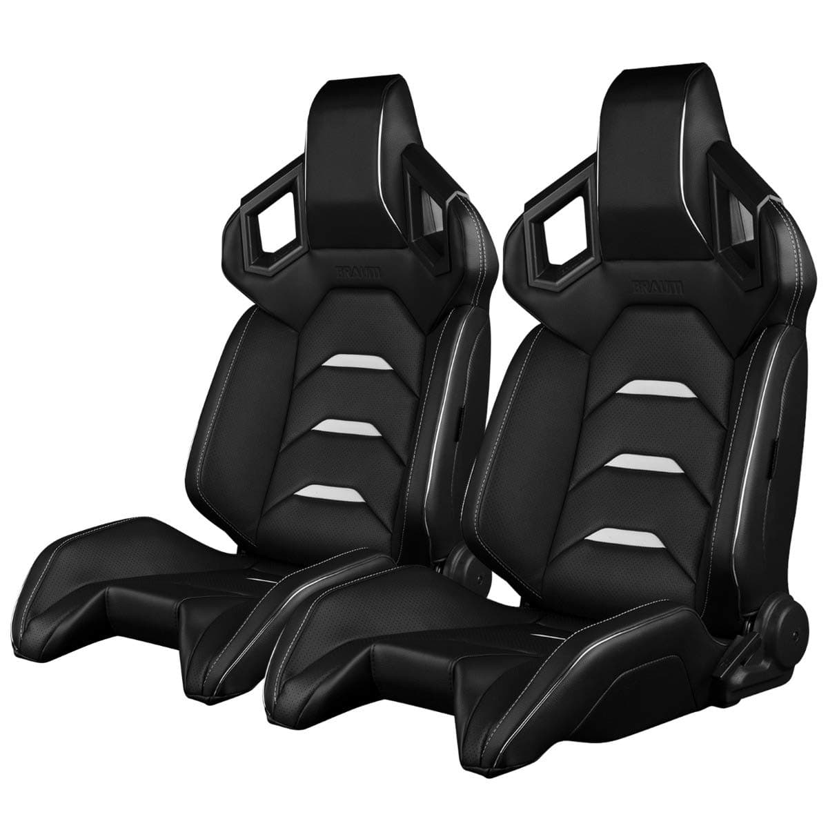 Pair of Black Leatherette ALPHA-X Series Racing Seats With White Stitching and Piping (BRR5-BKWW)