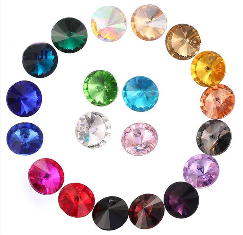 ChangJin 100PCS Mixed Colors Point Back Crystals Rhinestone Rivoli Fancy Glass Stones (Various Sizes) (12MM(100PCS))