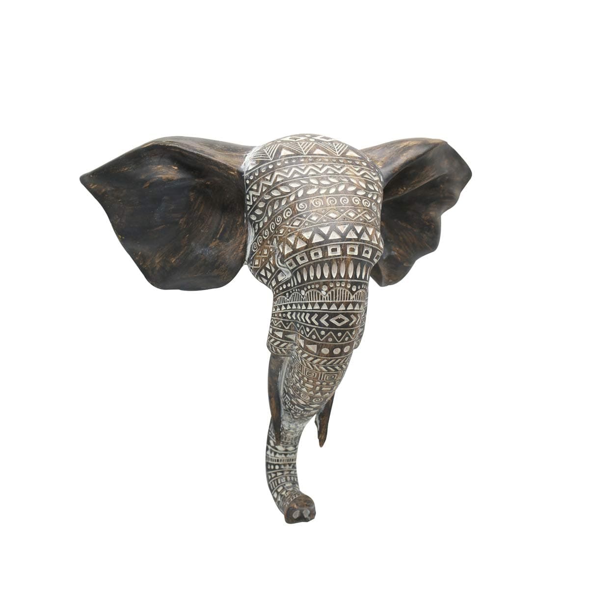 OTARTU African Elephant Wall Bust - 11" Tall Carved Noble Elephant Head Hanging Wall Decor - Art Wooden Color