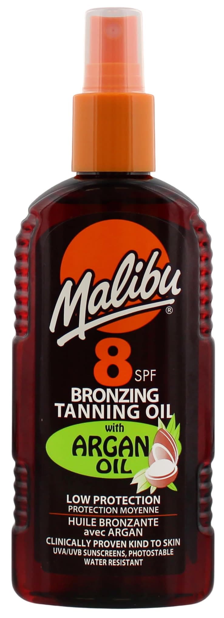 Malibu SPF 8 Bronzing Tanning Oil With Argan Oil | Provides Protection From UVA/UVB Rays | Water-Resistant | Easy Spray Application | Suitable For All Skin Type | 200Ml
