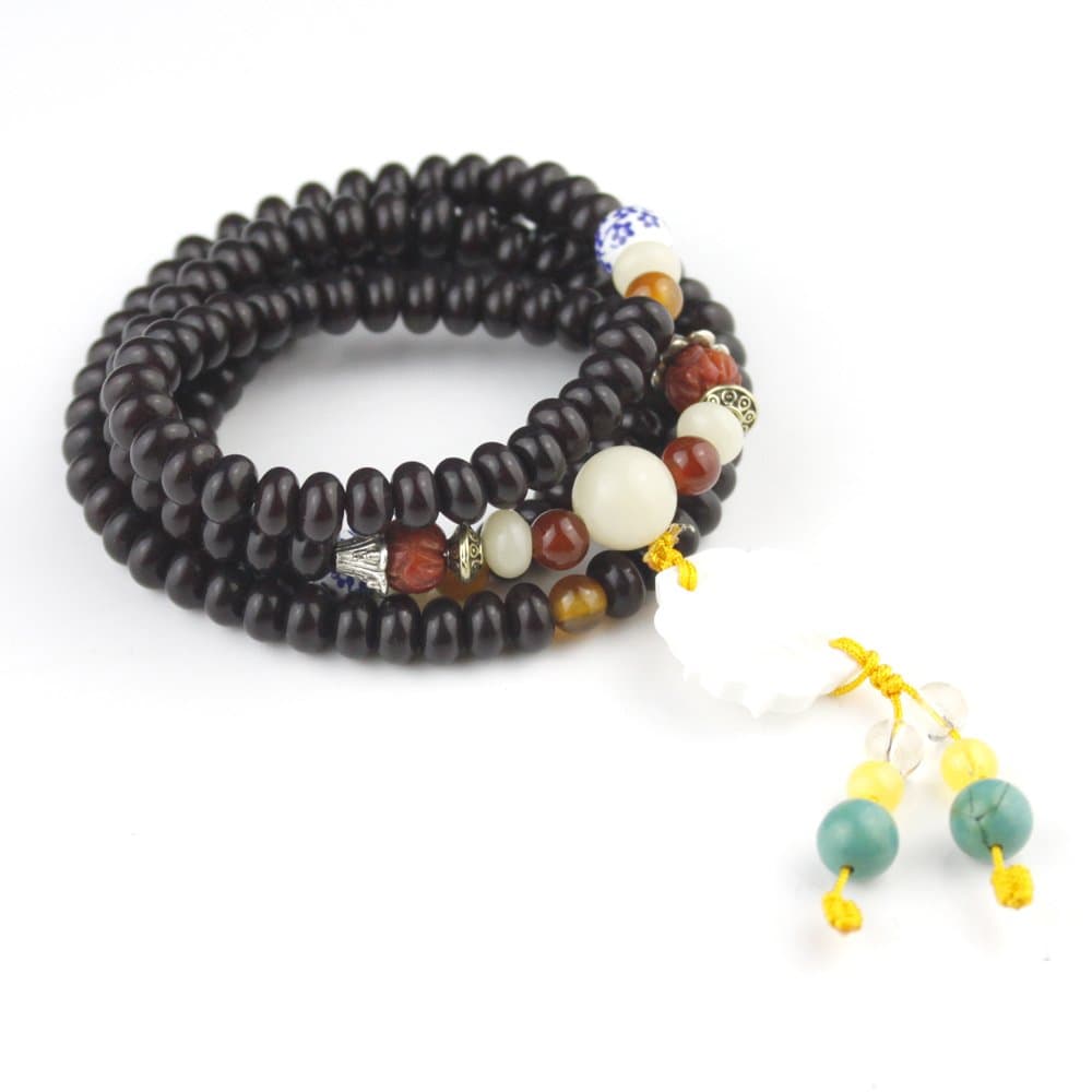 Felix Perry 7x5mm 108 Beads Natural Purple Bodhi Buddhist Prayer Mala Necklace Bracelet