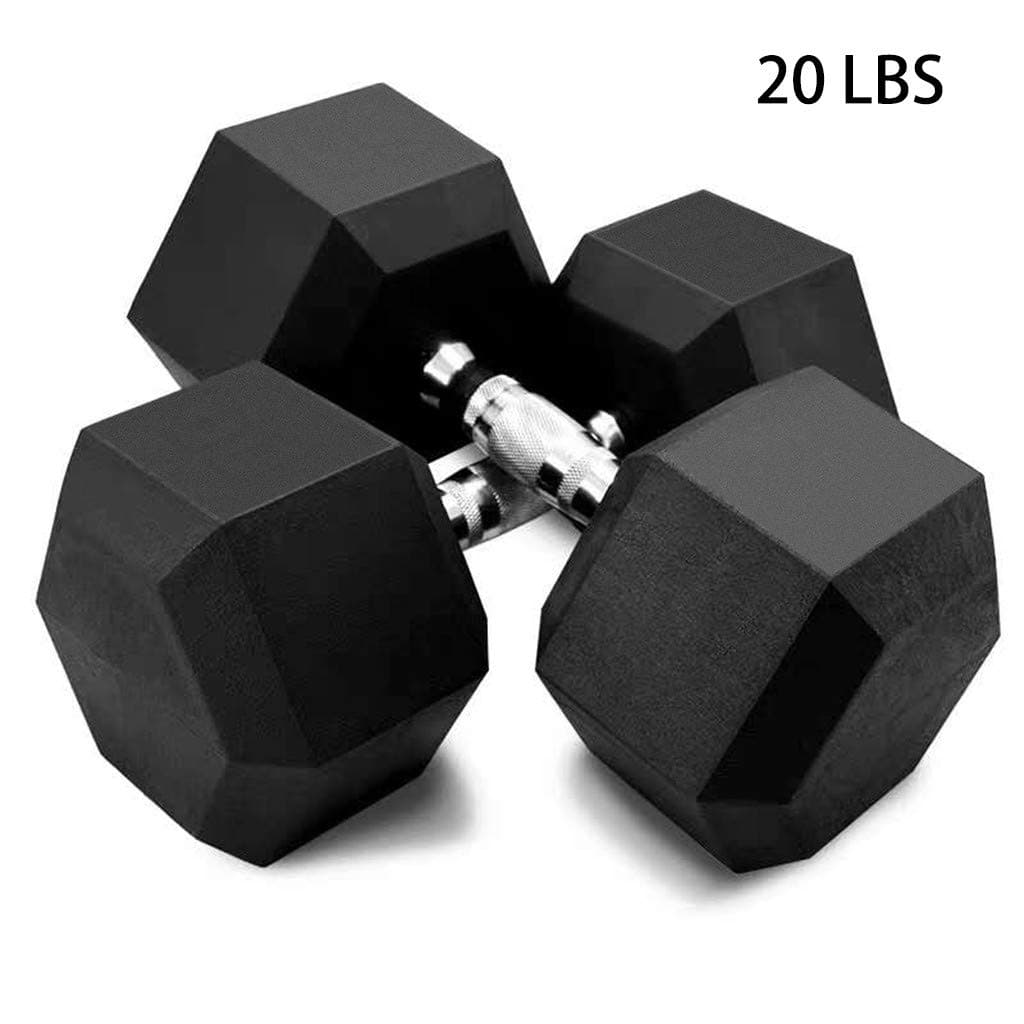 5-50lbs Dumbbells - Hex Rubber Dumbbell With Metal Handles - Shaped Heads to Prevent Rolling and Injury - Ergonomic Hand Weights for Exercise, Therapy, Building Muscle (Set Of 2 (20lbs), Black)