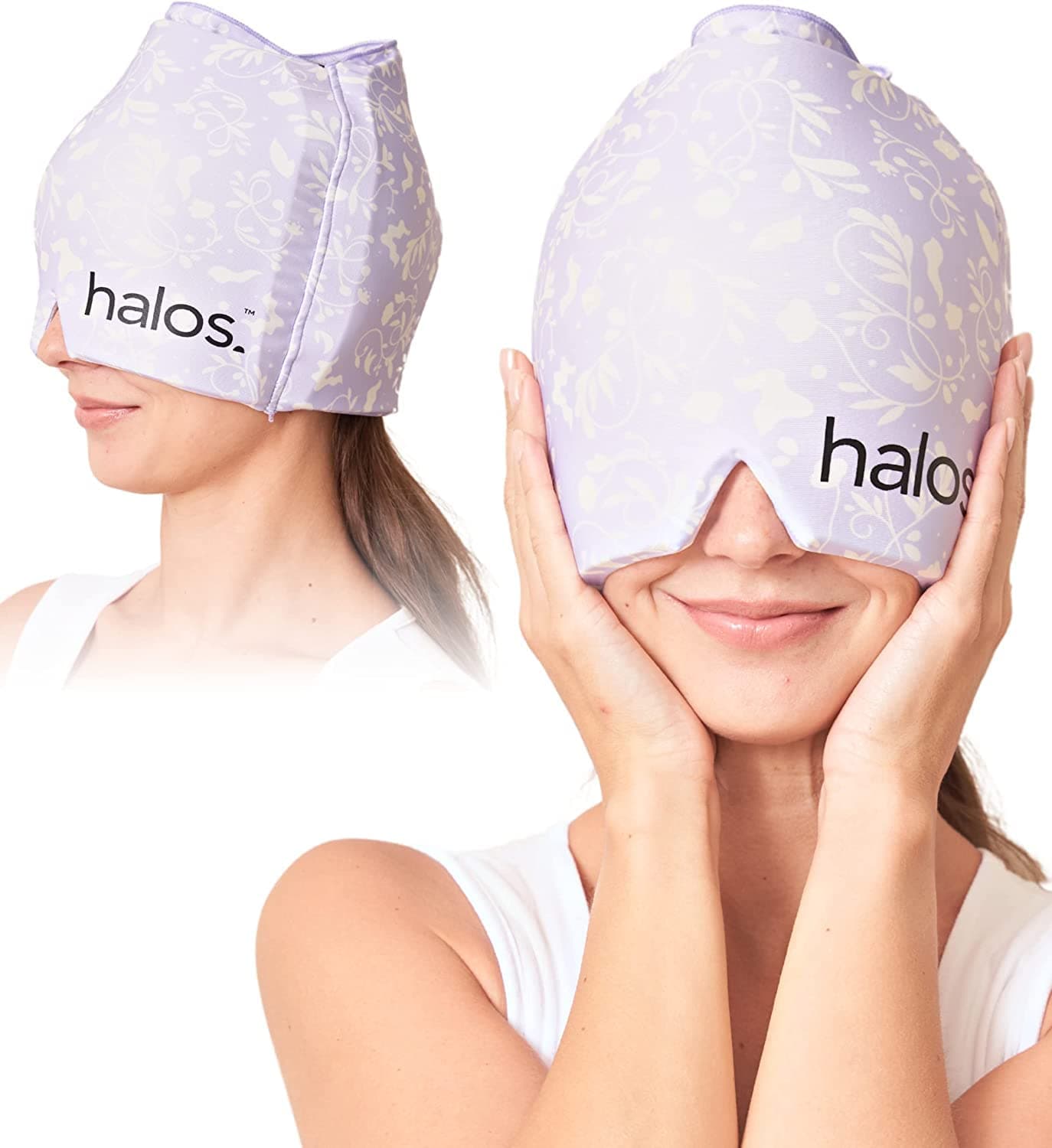 MyHalos® Migraine Relief Cap, 30% Thicker, 2X More Cooling Gel, Stays Colder for Longer, Form Fitting Ice Hat, Ice Pack Head Wrap Relief, Tension Headache Relief Cap (Violet) - FSA|HSA Eligible