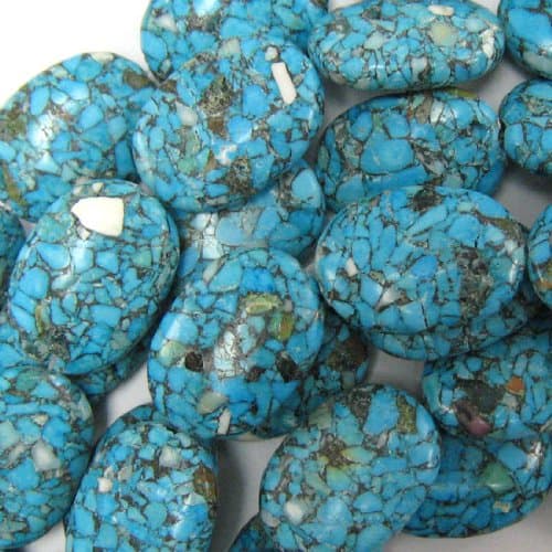 18x26mm blue mosaic flower turquoise flat oval beads 16" strand