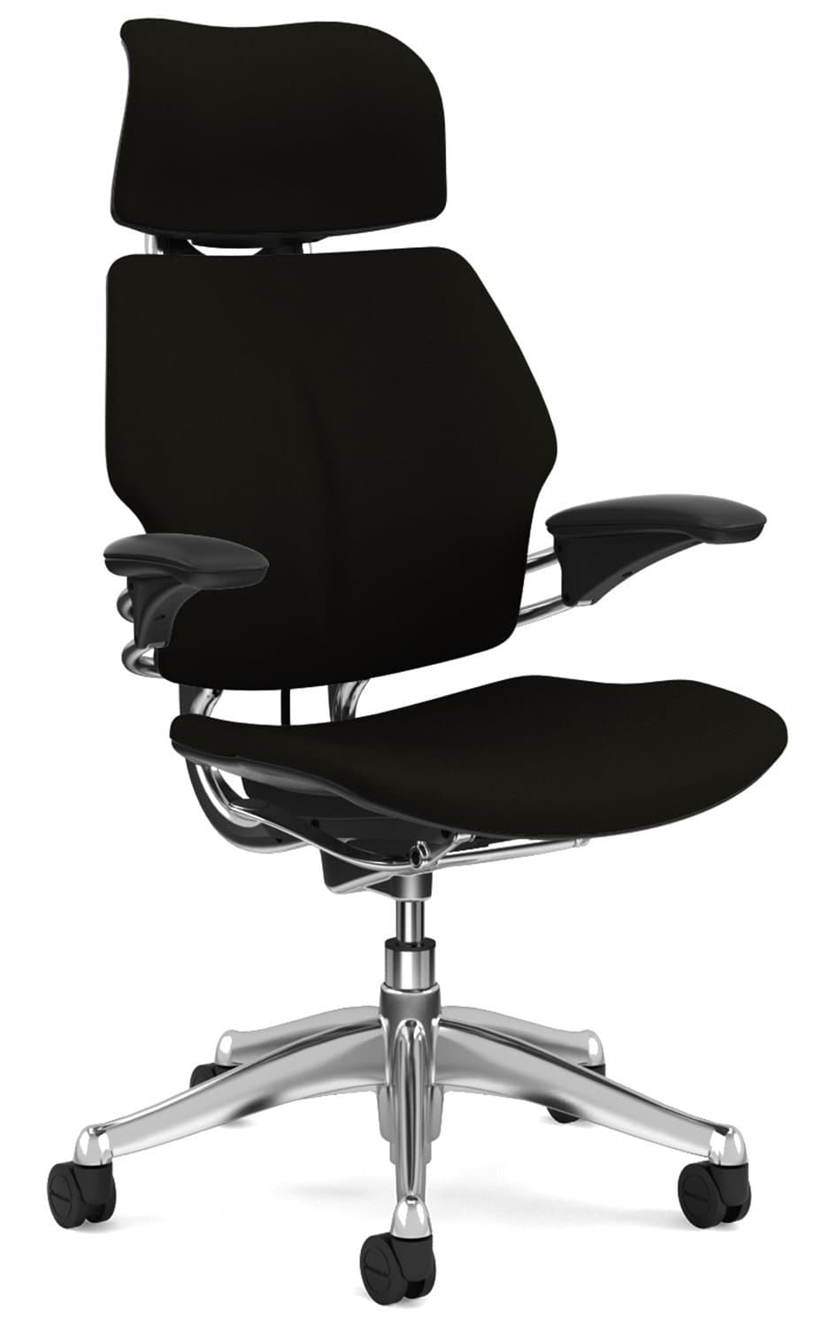 Humanscale Freedom Office Desk Chair with Headrest - F213 Advanced Adjustable Duron Arms - Aluminum Frame Black Fabric - Soft Hard Floor Casters