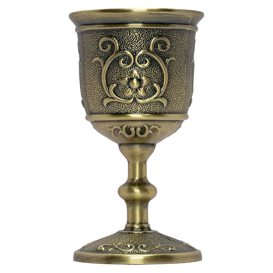 VIDAYA Chalice Goblet, Hand-Made Vintage Pure Copper Engraving Flower Pattern Metal Embossed Wine Copper Cups Medieval Gothic Goblet Bronze Wine Cup 1.5oz Size L (2x3.6inch/5x9.2cm, Bronze Flower)