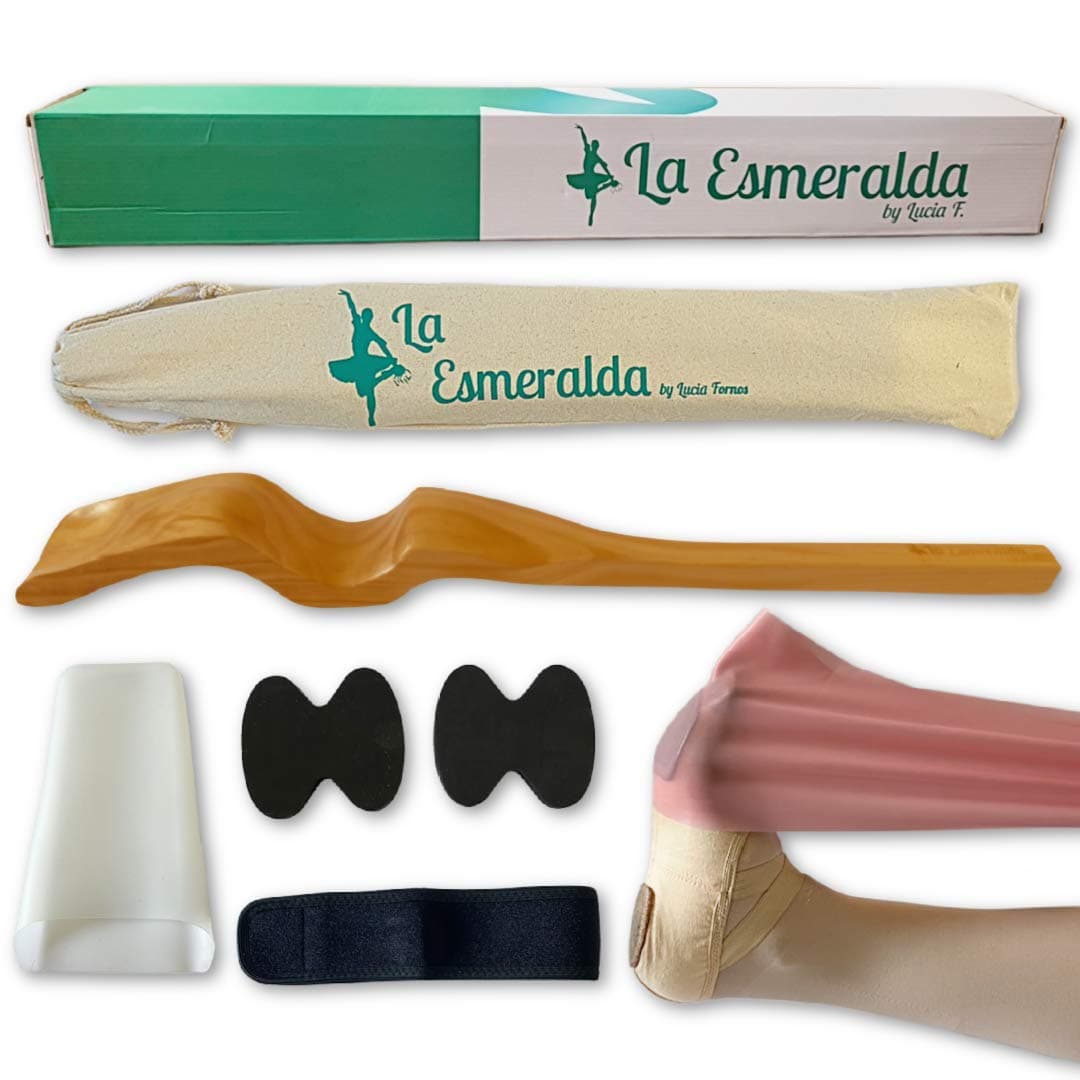 La Esmeralda Ballet Professional Wooden Pine Foot Stretchers Set for Dancers, Elastic Stretch Band, Two Pads, Leg Strap, Carry Bag and Gift Box.