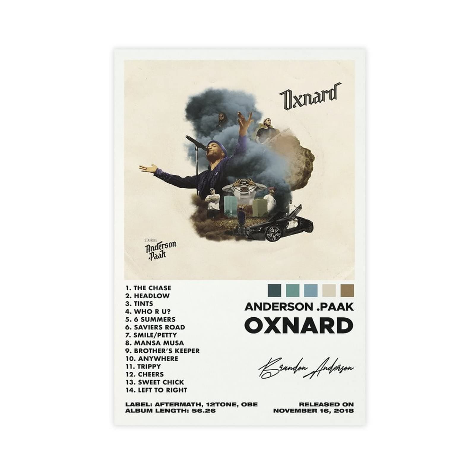 ARZARF Anderson Paak Poster Oxnard Album Cover Poster Canvas Poster Wall Art Decor Print Picture Paintings for Living Room Bedroom Decoration Unframe-style 08x12inch(20x30cm)