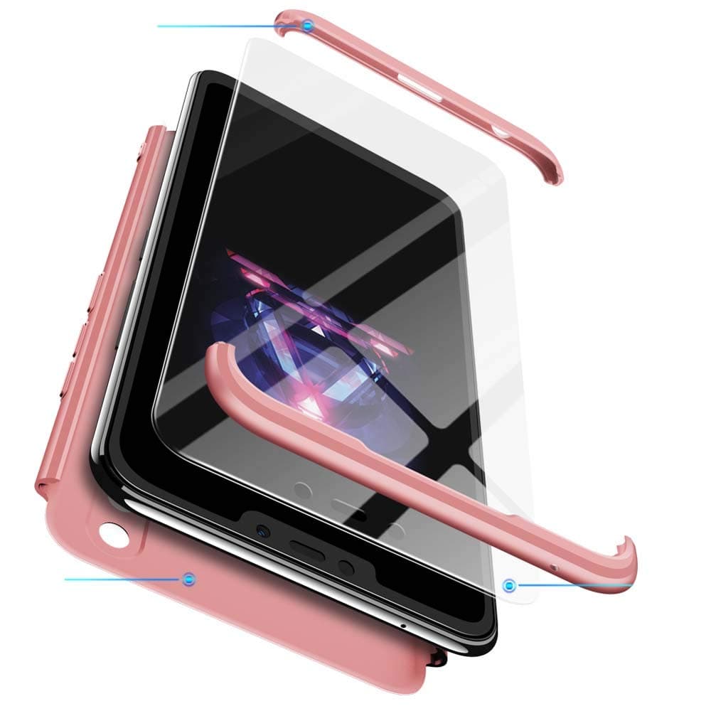 cmdkd case Compatible for Huawei Honor 8X,360 Degree Protection 3in1 Slim PC Cover Shockproof Shell Full Body Coverage Hard Protective Case + Tempered Glass Screen Protector. Rose gold